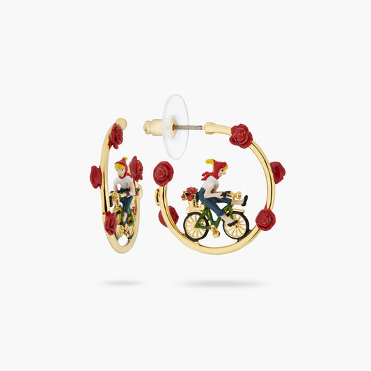 Roses And Woman On Bicycle Earrings | ATPA1011