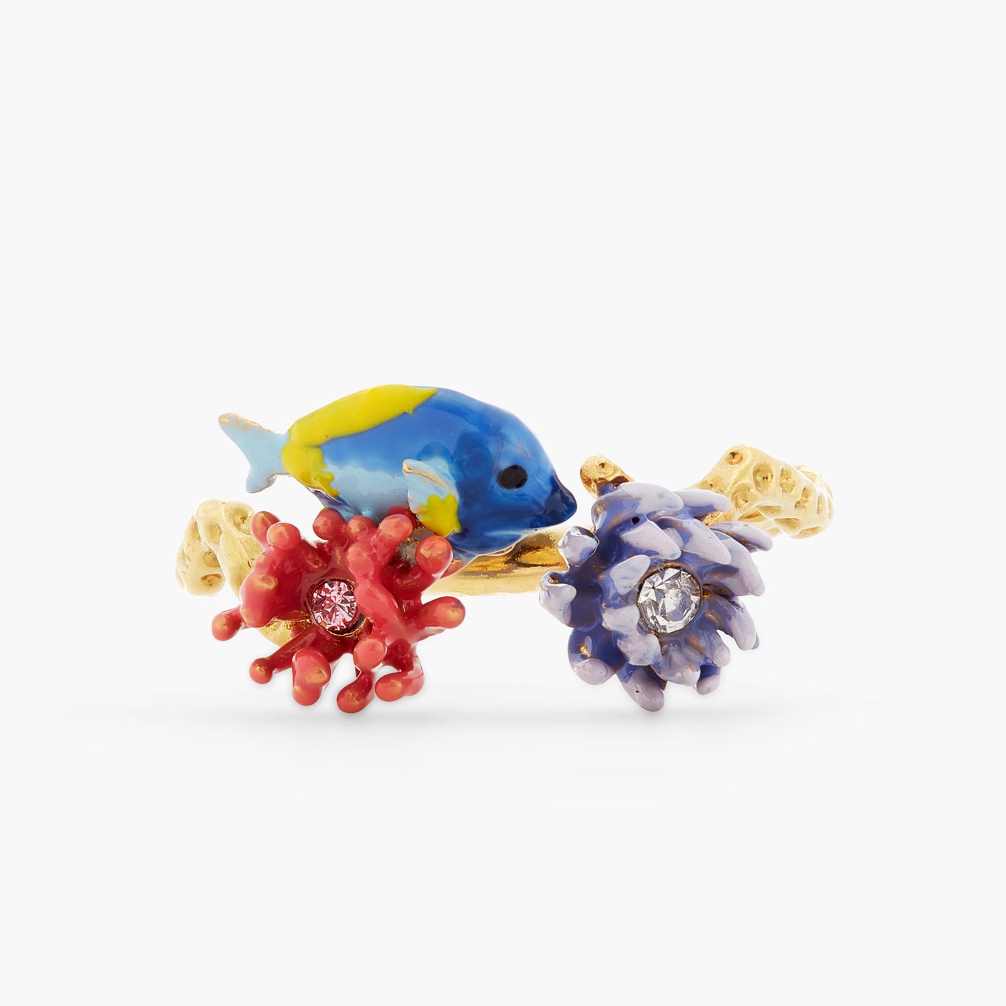 Blue Fish, Pink Anemone And Sea Urchin Adjustable Ring | ATPR6021