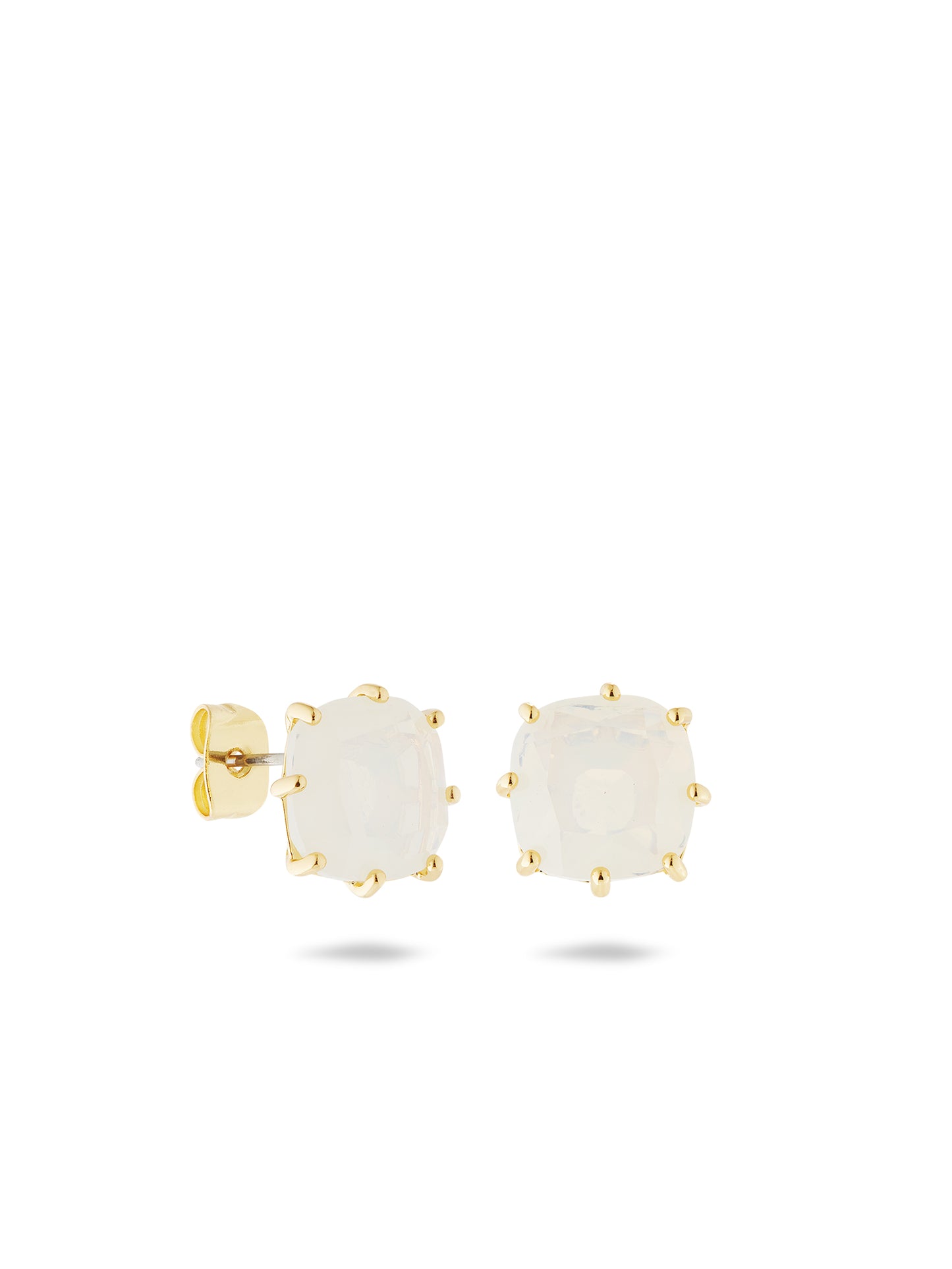 Opalescent White Diamantine Square Stone Earrings | AULD1011