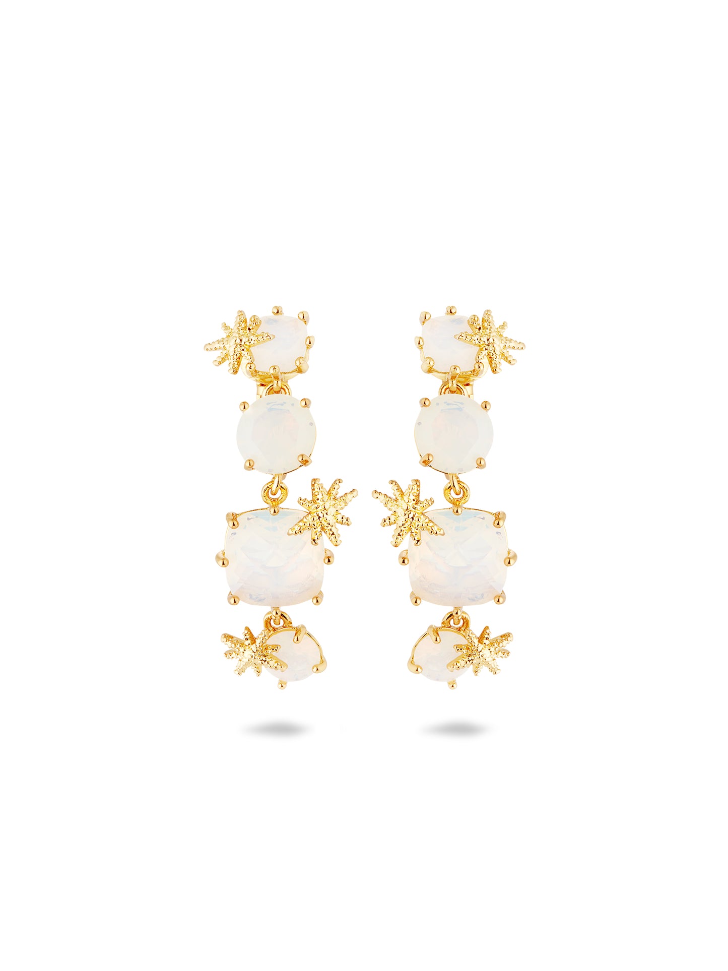 Diamantine Earrings With Four Opalescent White Stones And Fine Stars | AULD1202