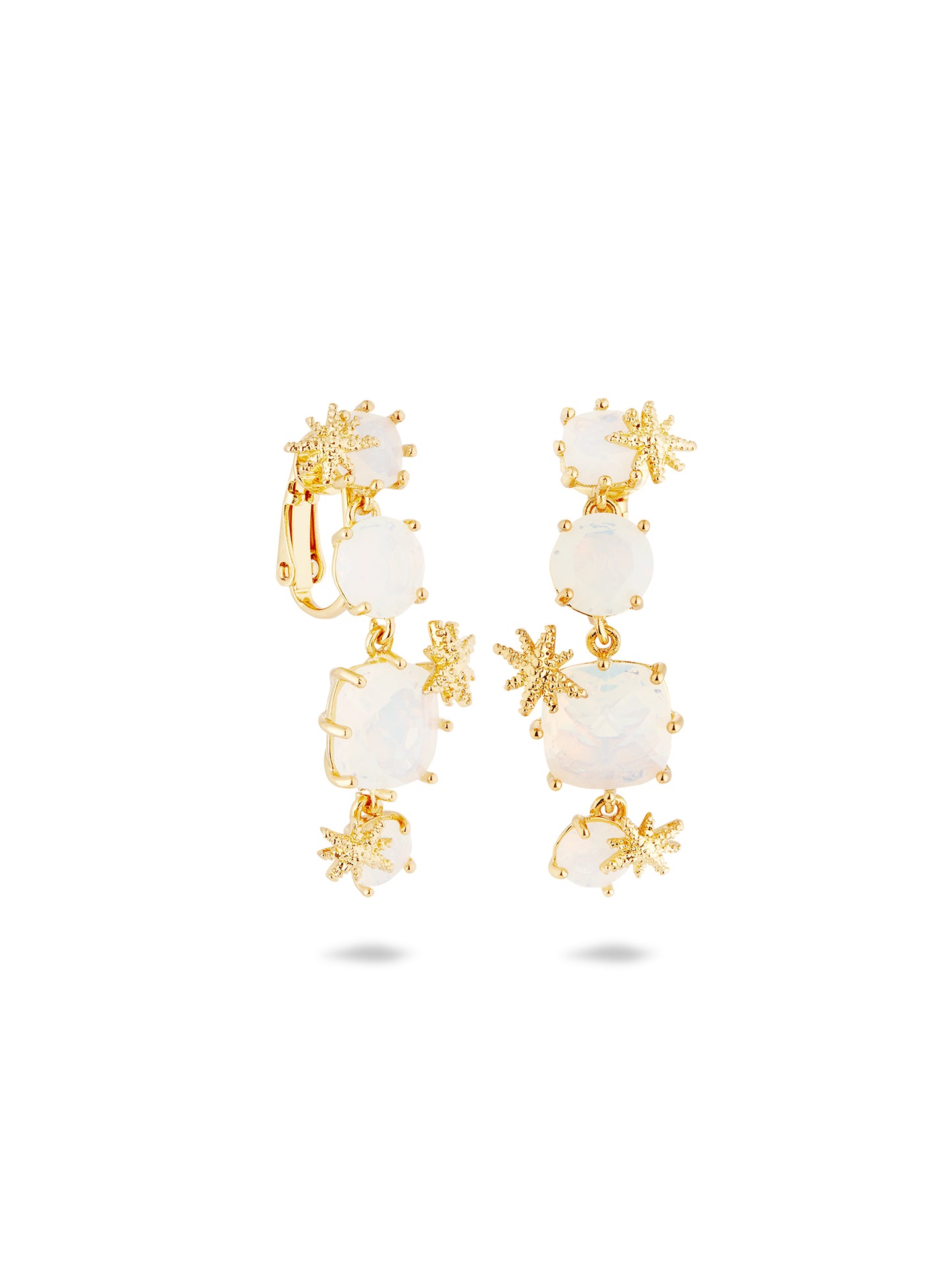 Diamantine Earrings With Four Opalescent White Stones And Fine Stars | AULD1202