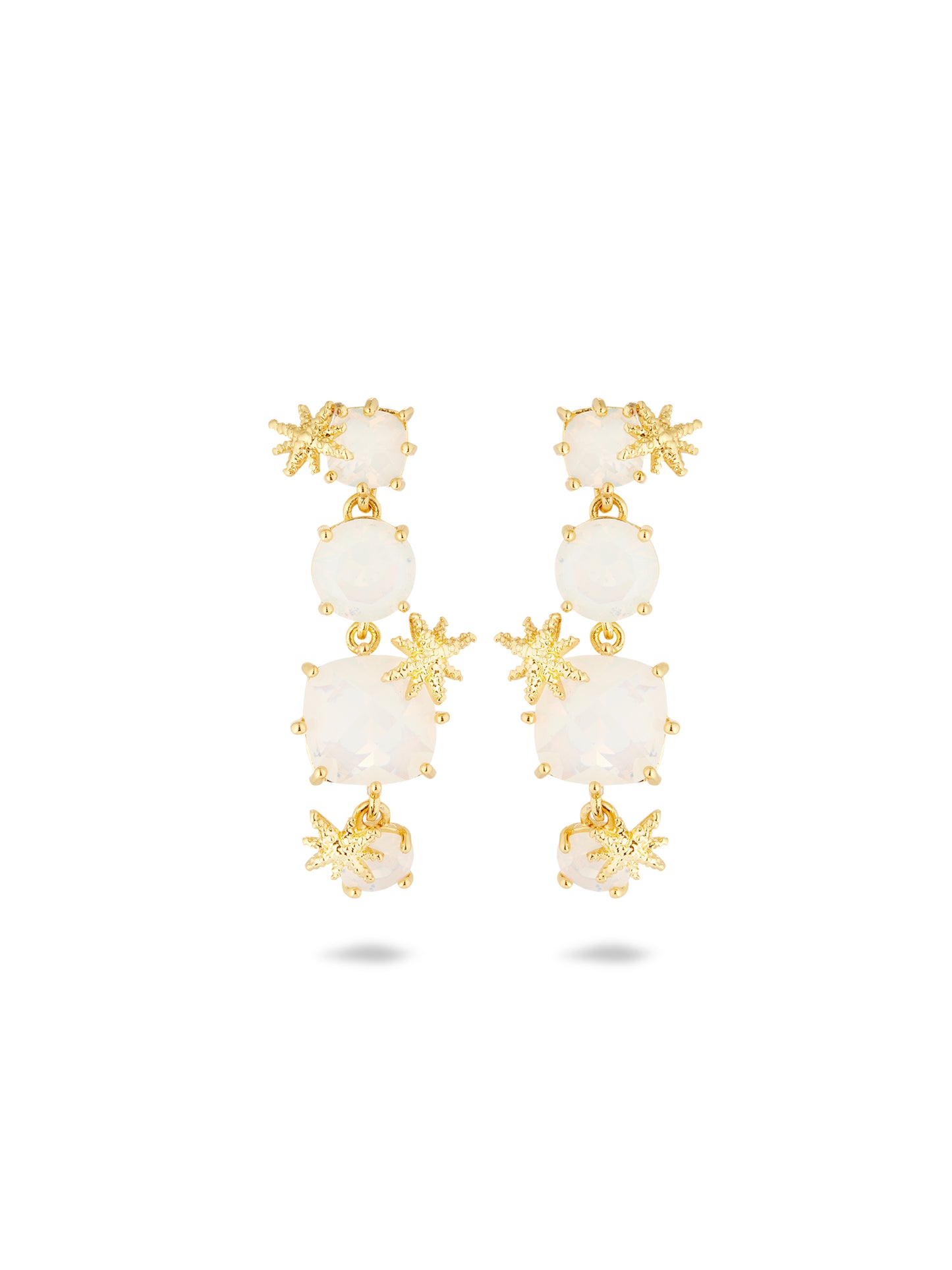 Diamantine Earrings With Four Opalescent White Stones And Fine Stars | AULD1202