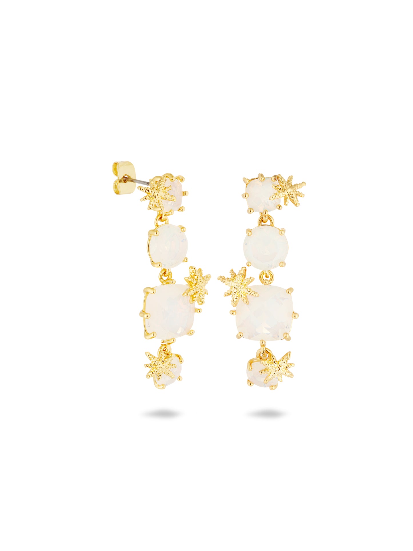 Diamantine Earrings With Four Opalescent White Stones And Fine Stars | AULD1202