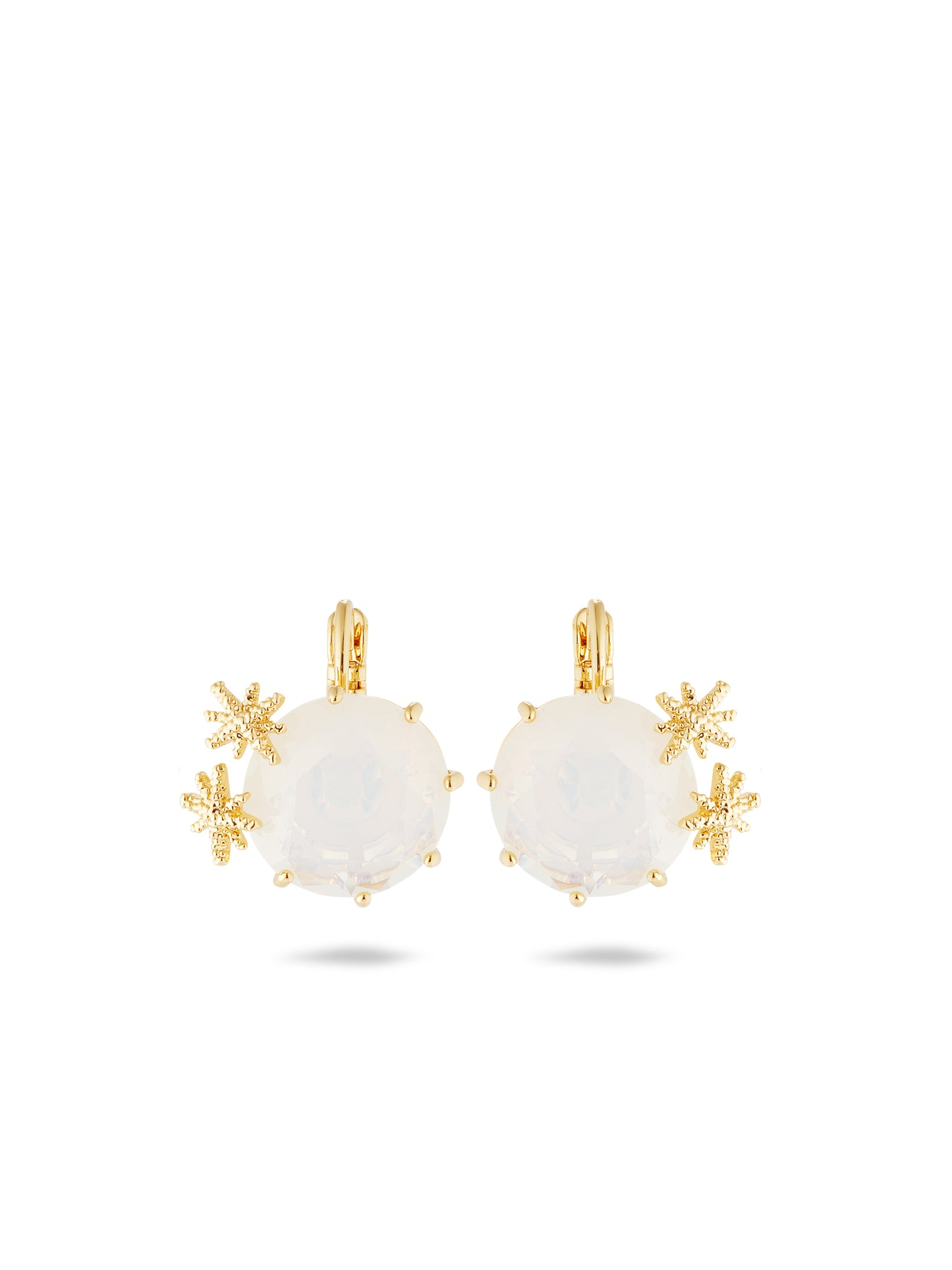 Opalescent White Diamantine Round Stone Sleeper Earrings And Fine Stars | AULD1402