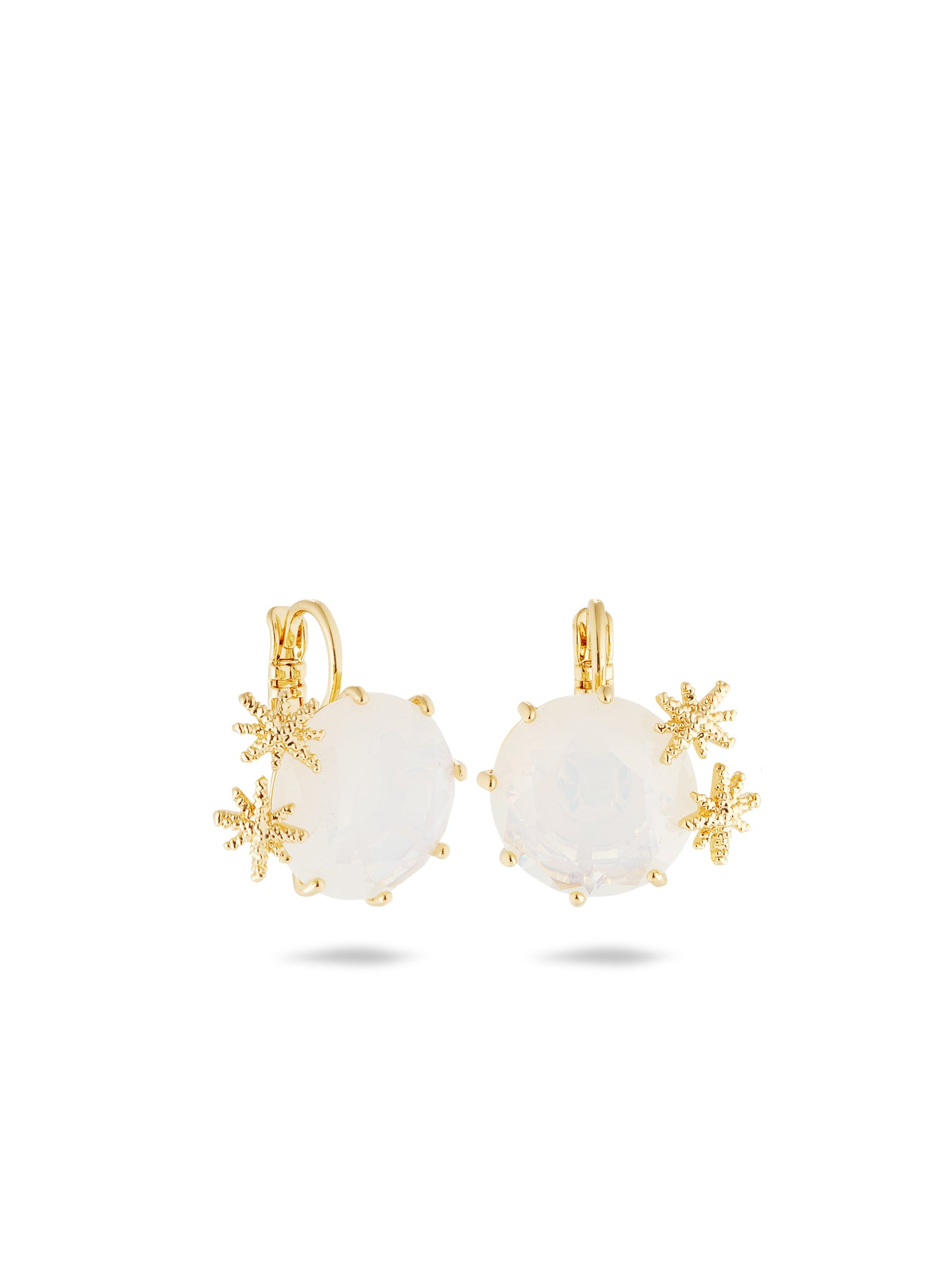 Opalescent White Diamantine Round Stone Sleeper Earrings And Fine Stars | AULD1402