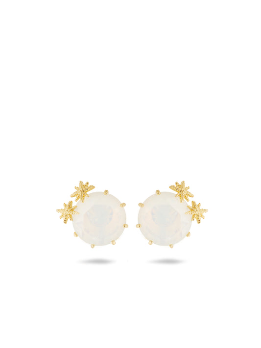 Opalescent White Diamantine Round Stone Sleeper Earrings And Fine Stars | AULD1402