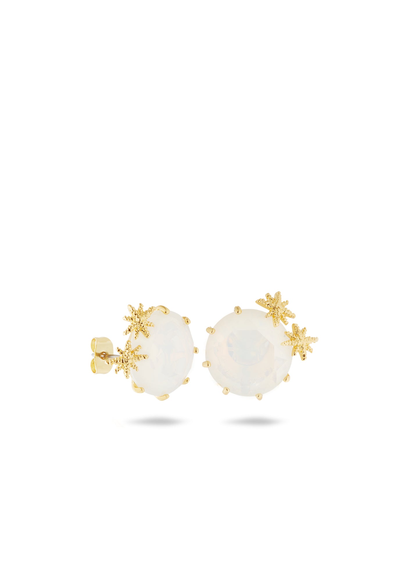 Opalescent White Diamantine Round Stone Sleeper Earrings And Fine Stars | AULD1402