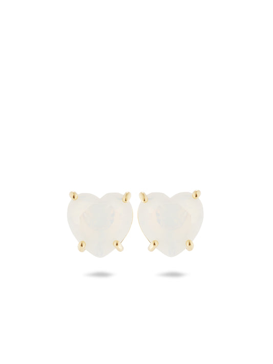 Opalescent White Diamantine Heart-Shaped Stone Sleeper Earrings | AULD1451