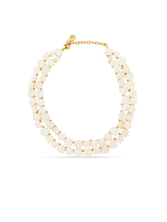 Luxury Two-Row Necklace Diamantine Opalescent White | AULD3551