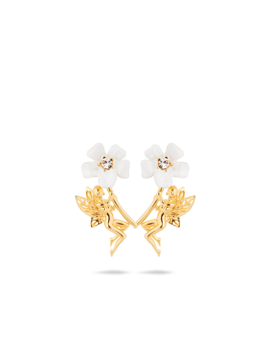 White Jasmine And Fairy Post Earrings | AUME1131