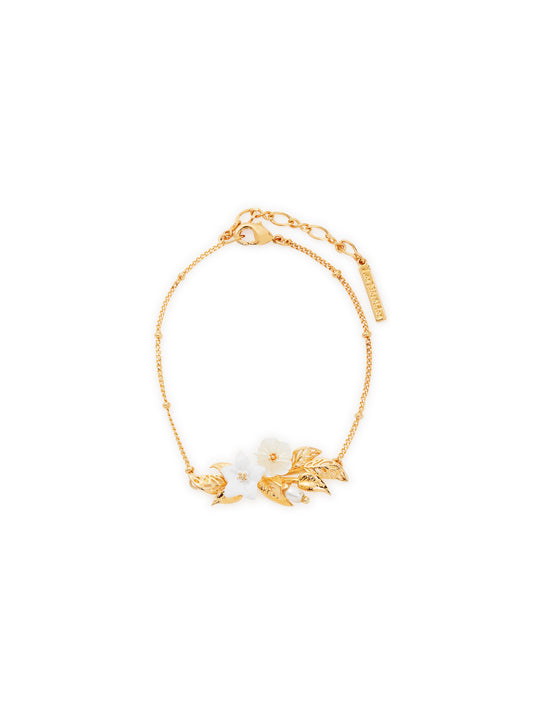 White Jasmine And Glass Pearl Bead Fine Bracelet | AUME2041