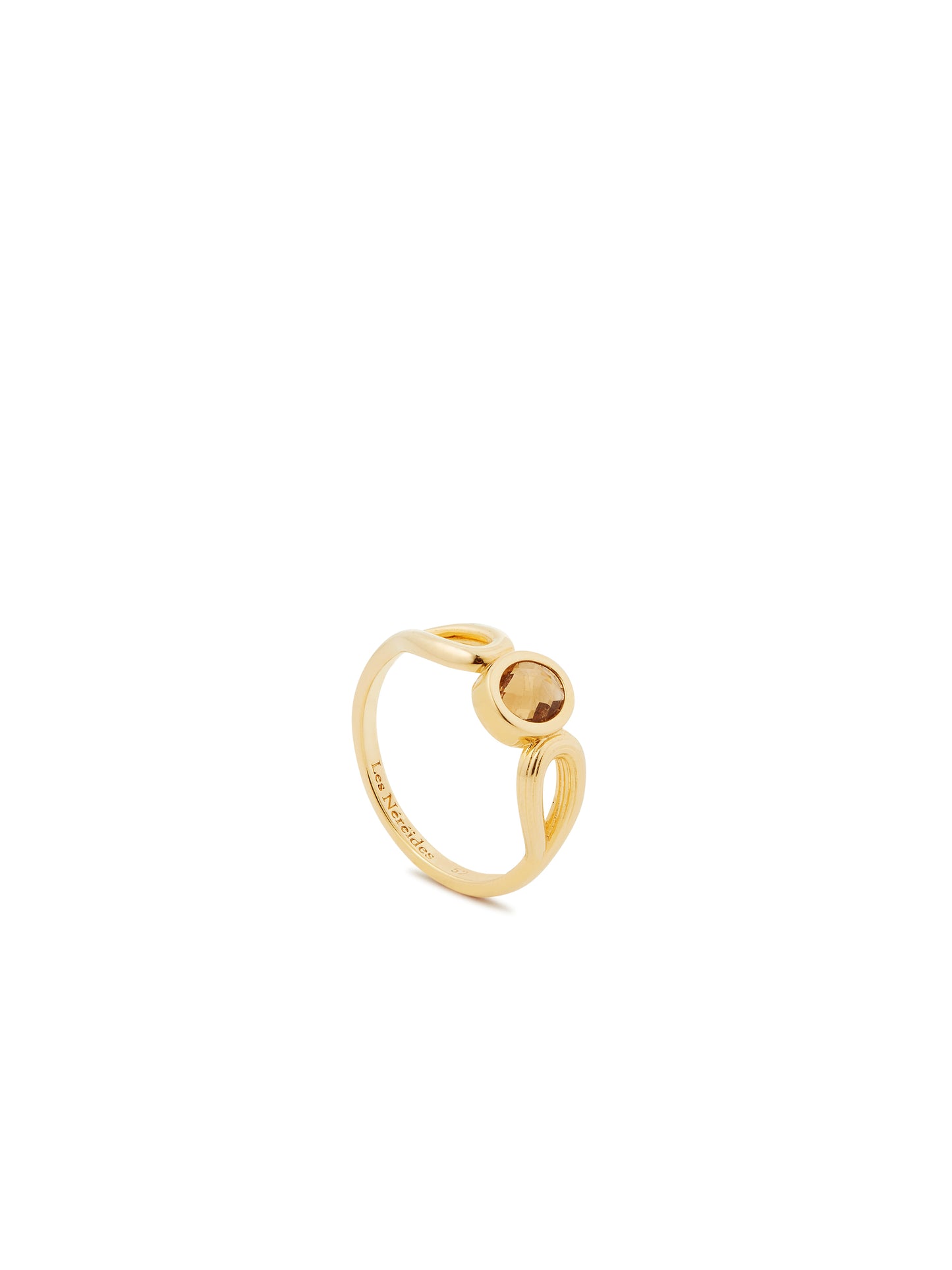 Thin Gold Ring, Striated Texture And Faceted Crystal | AUNB6011