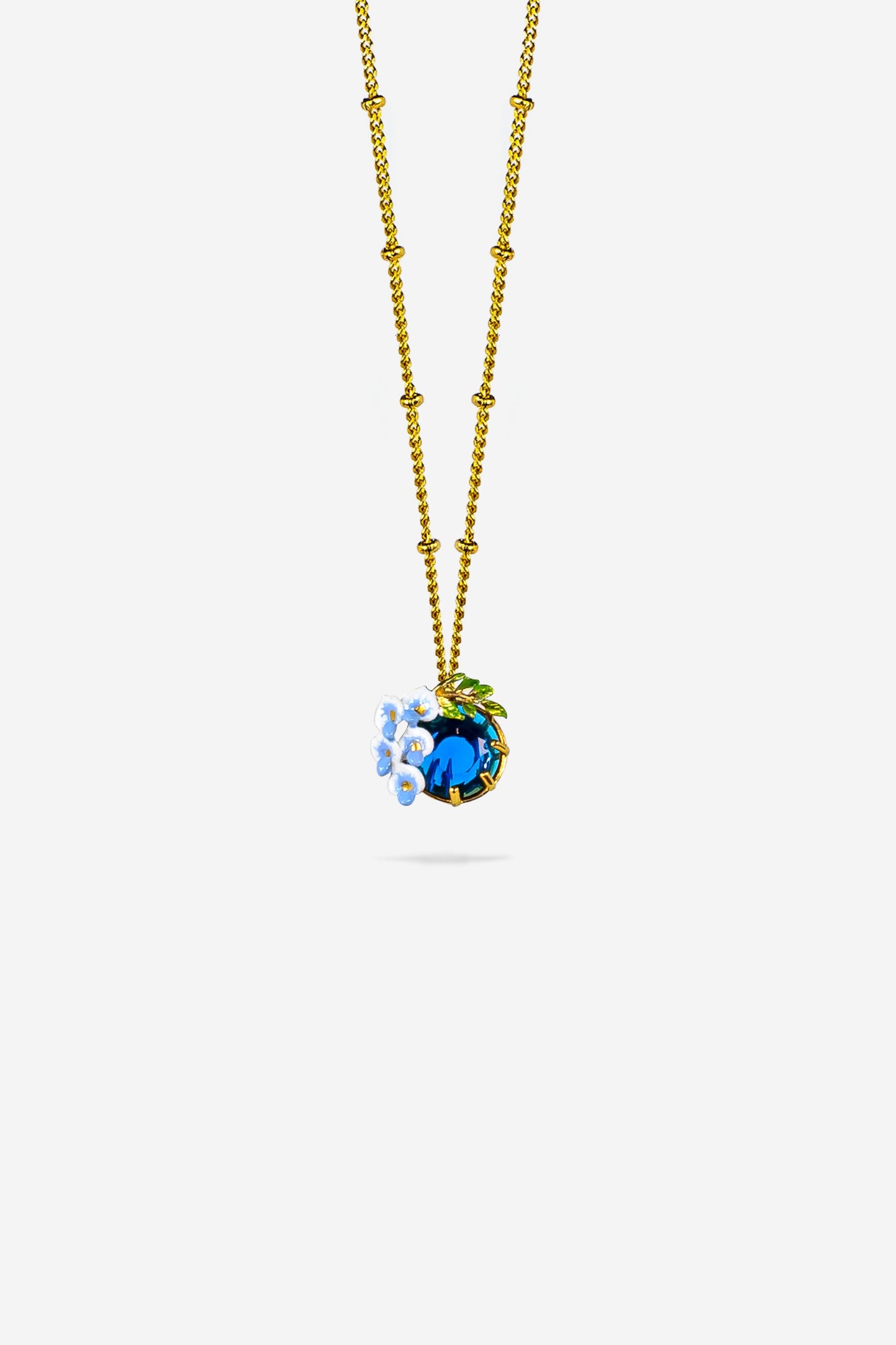 Blue Faceted Crystal And Wisteria Pendant Necklace | AUOF3021