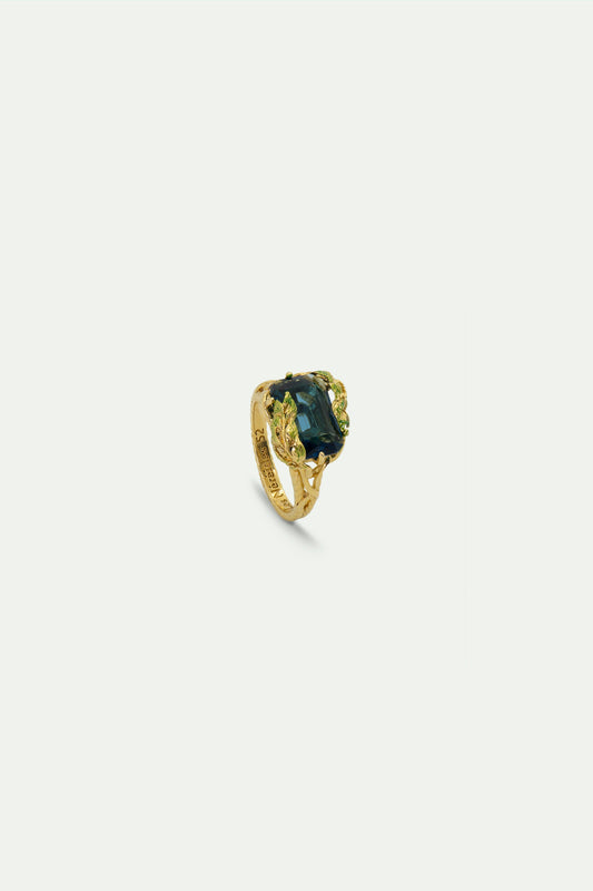 Wisteria Leaves And Faceted Crystal Cocktail Ring | AUOF6021