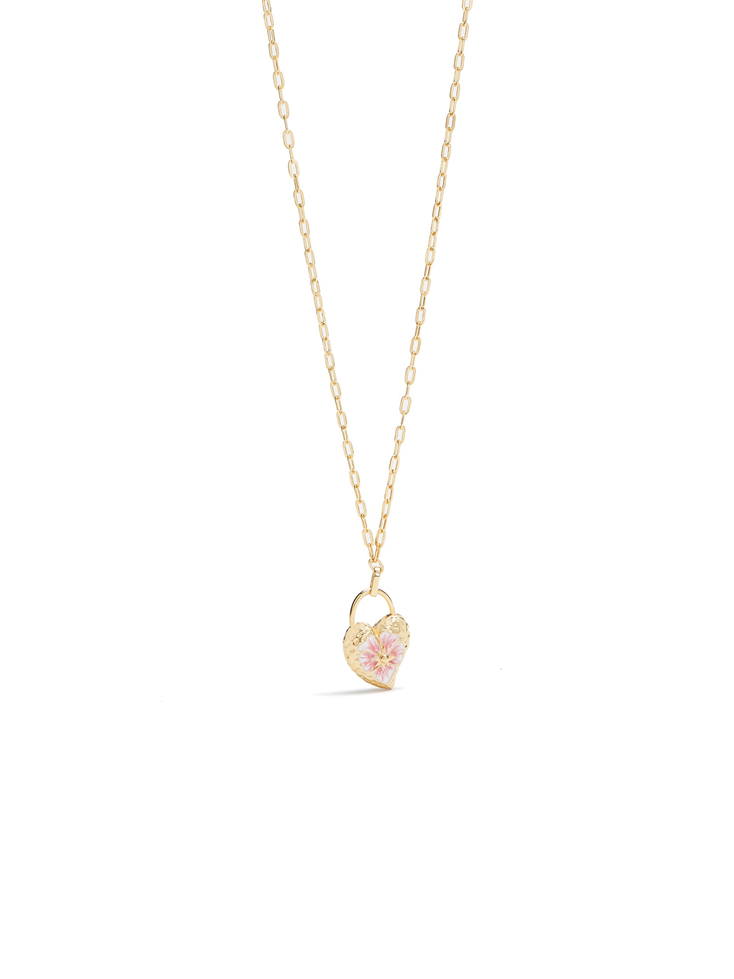 Heart Medallion And Pansy Flower Pendant Necklace | AUPS3031