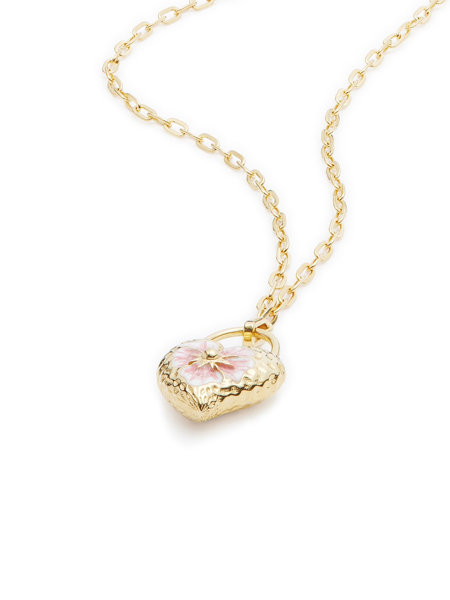 Heart Medallion And Pansy Flower Pendant Necklace | AUPS3031