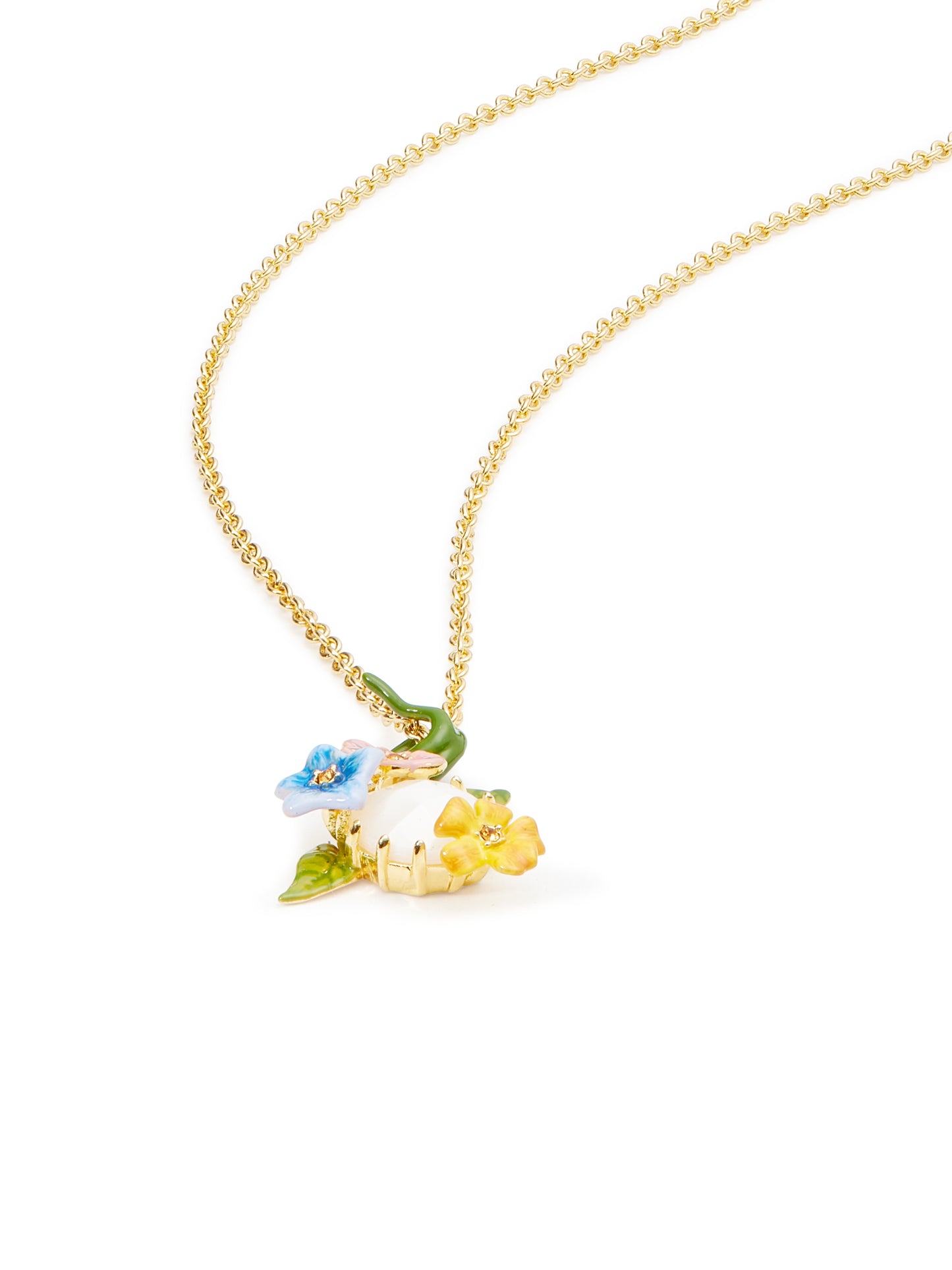 Pendant Necklace With 3 Colourful Jasmine Flowers And Faceted Stone | AUTR3031