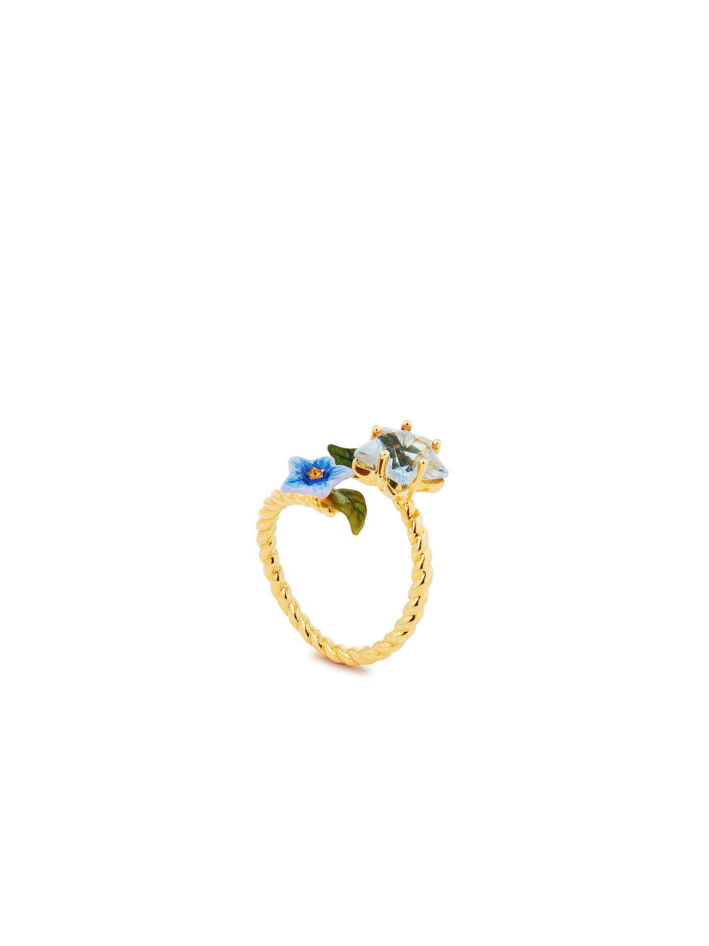 Faceted Star And Blue Jasmine Flower Adjustable You And Me Ring | AUTR6021