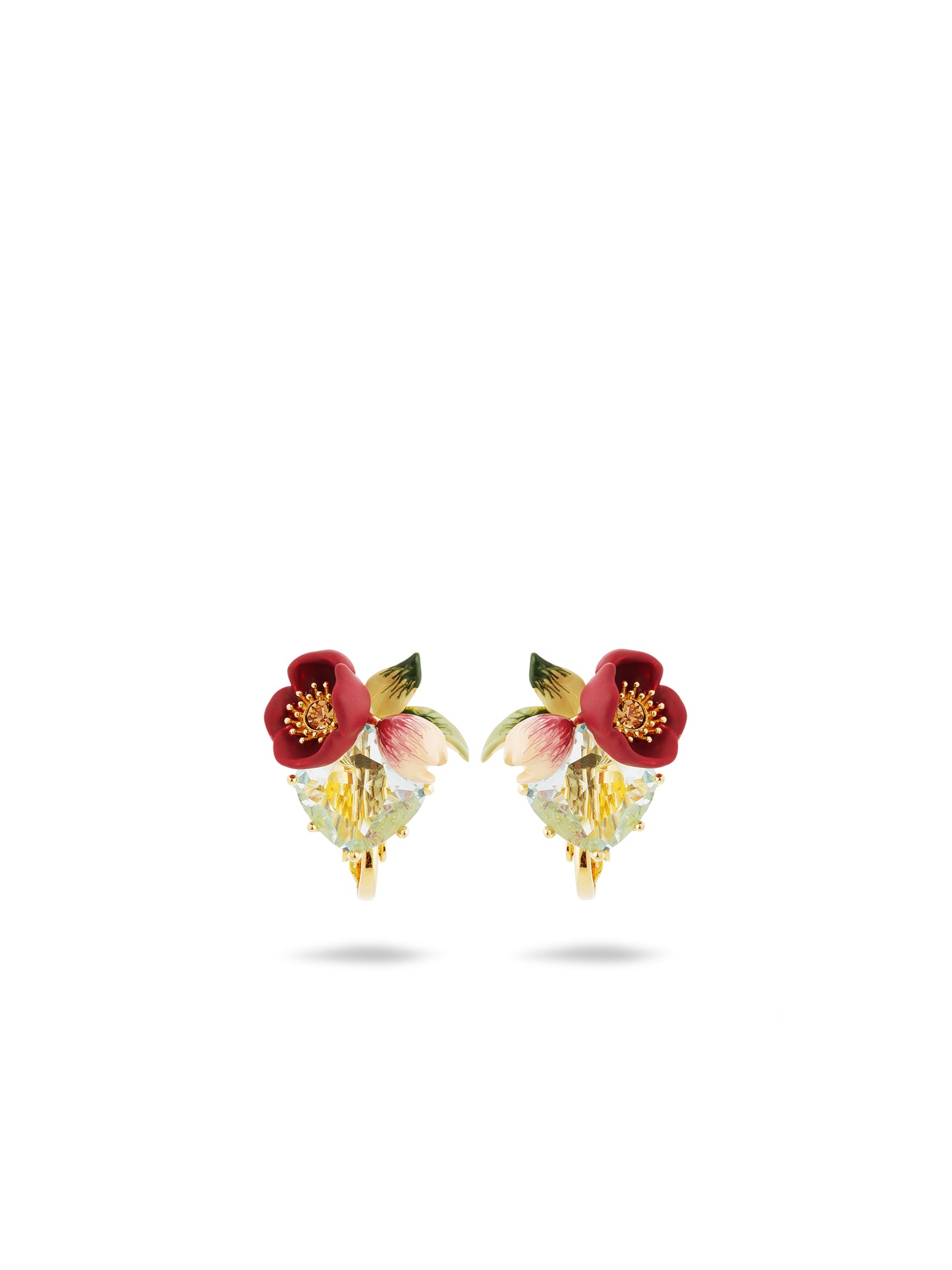 Red Hellebore Flower And Faceted Stone Earrings | AUVH1021