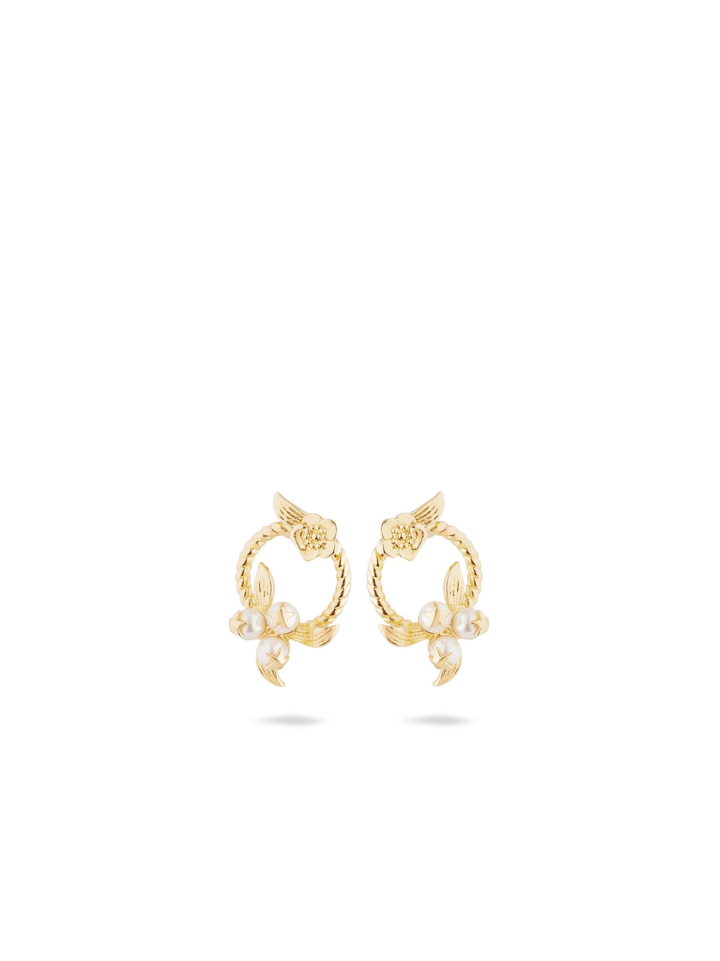 Flower And Golden Beads Sleeper Earrings | AUVH1091