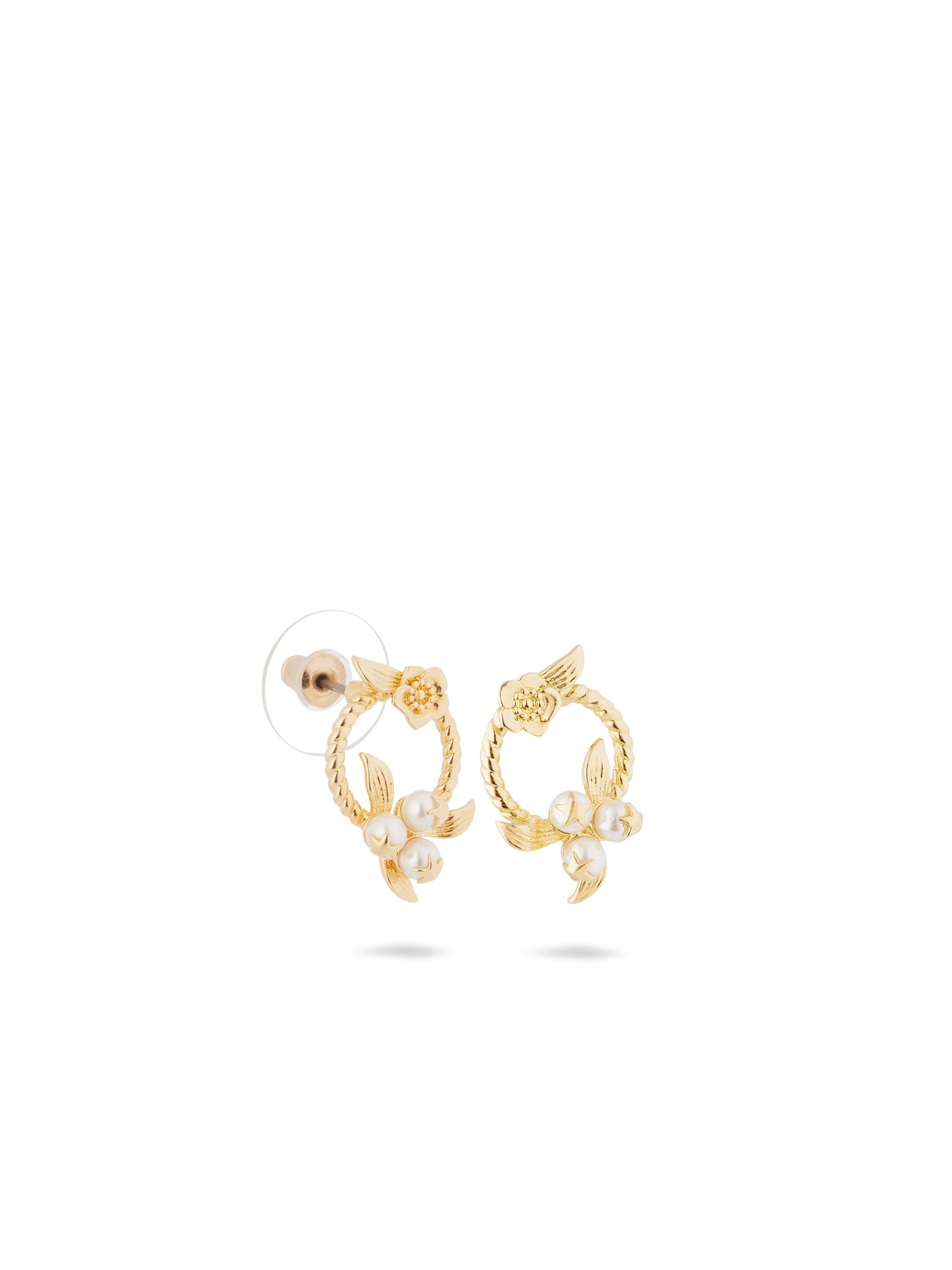 Flower And Golden Beads Sleeper Earrings | AUVH1091