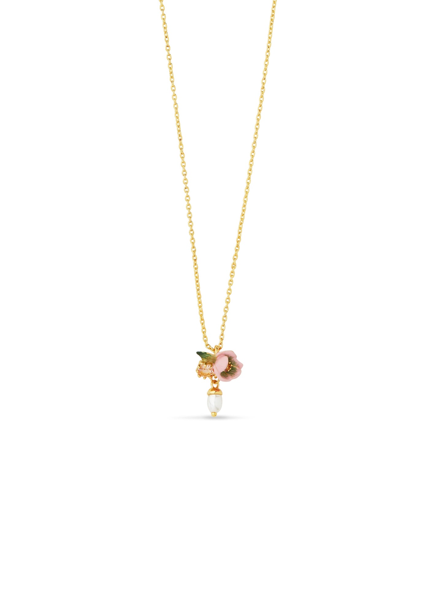 Pink Hellebore & Crystal Pearl Pendant Necklace | AUVH3041