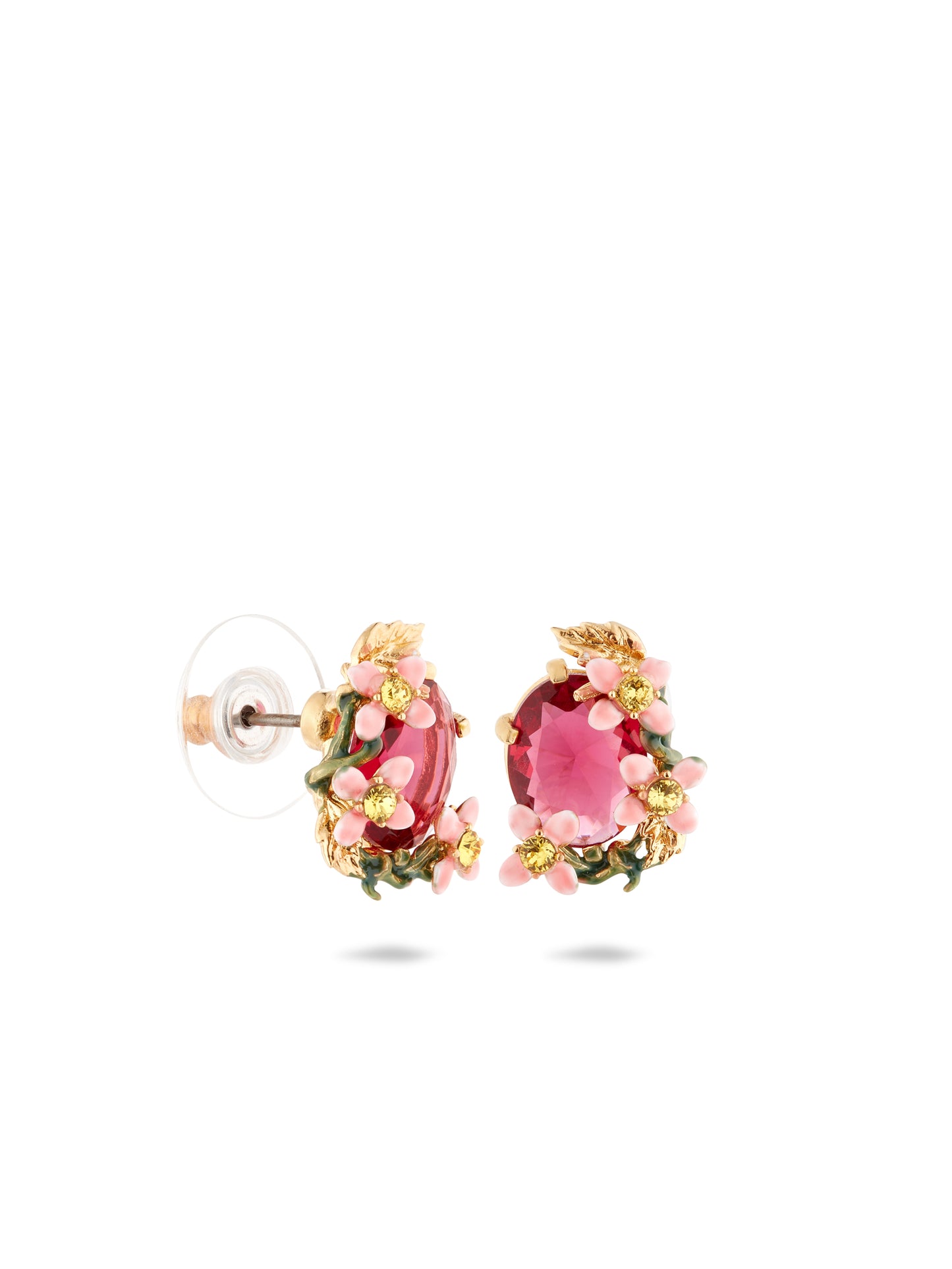 Faceted Bead And Pink Clematis Montana Earrings | AUVI1031