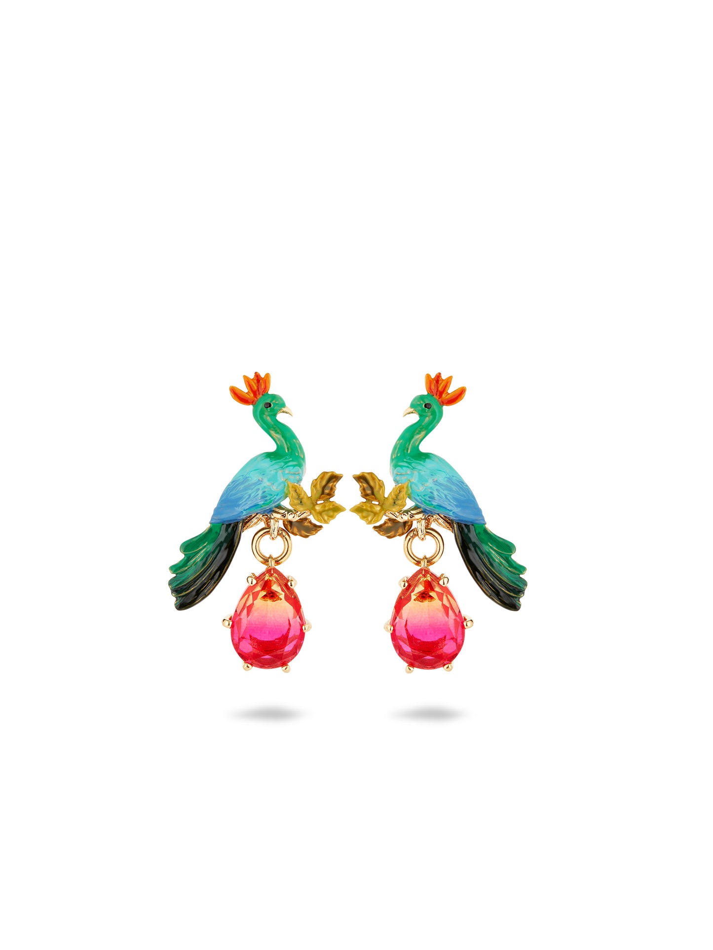 Peacock And Faceted Glass Pear Post Earrings | AUVI1041