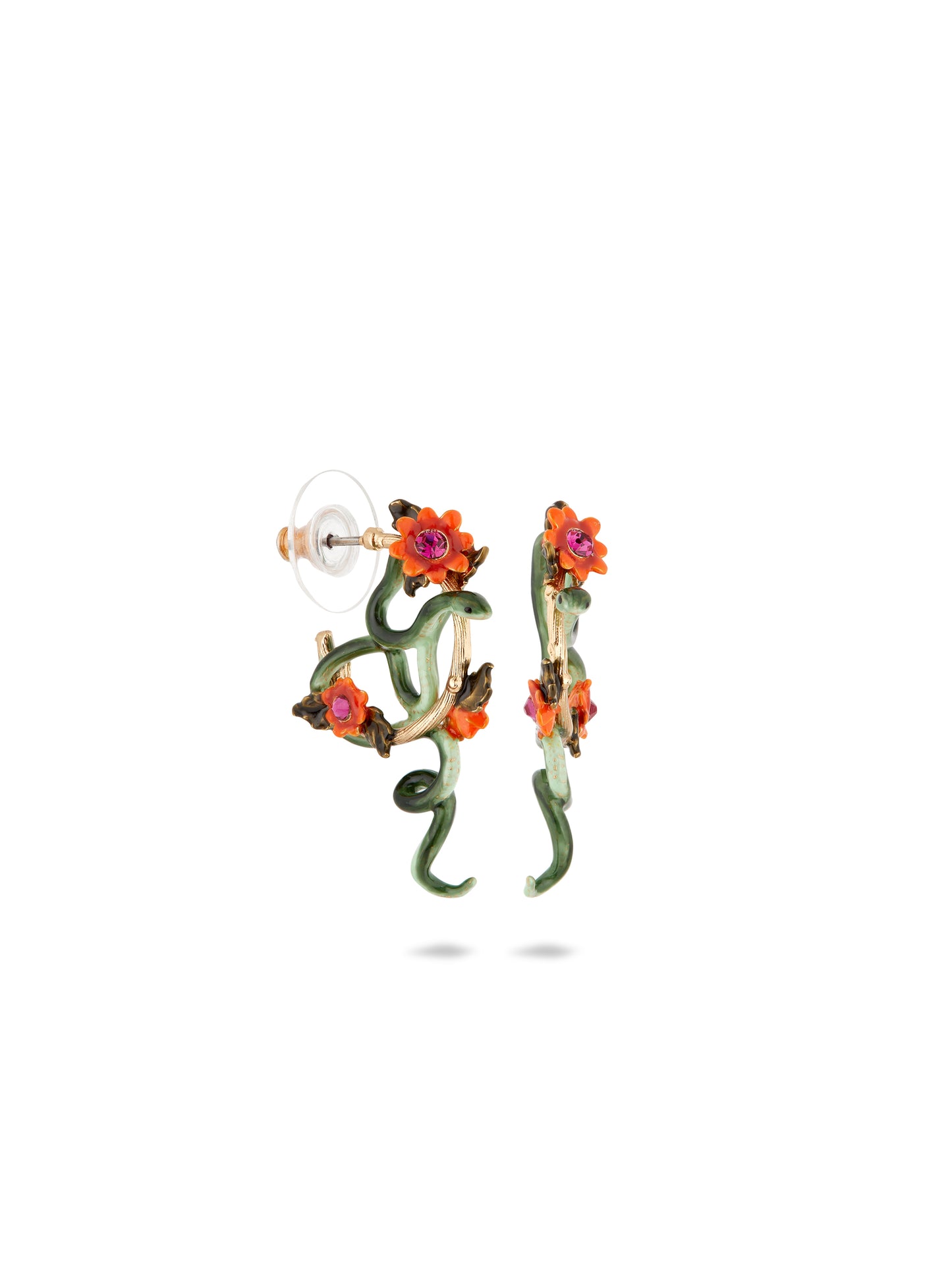 Green Snake And Dahlia Flower Earrings | AUVI1071