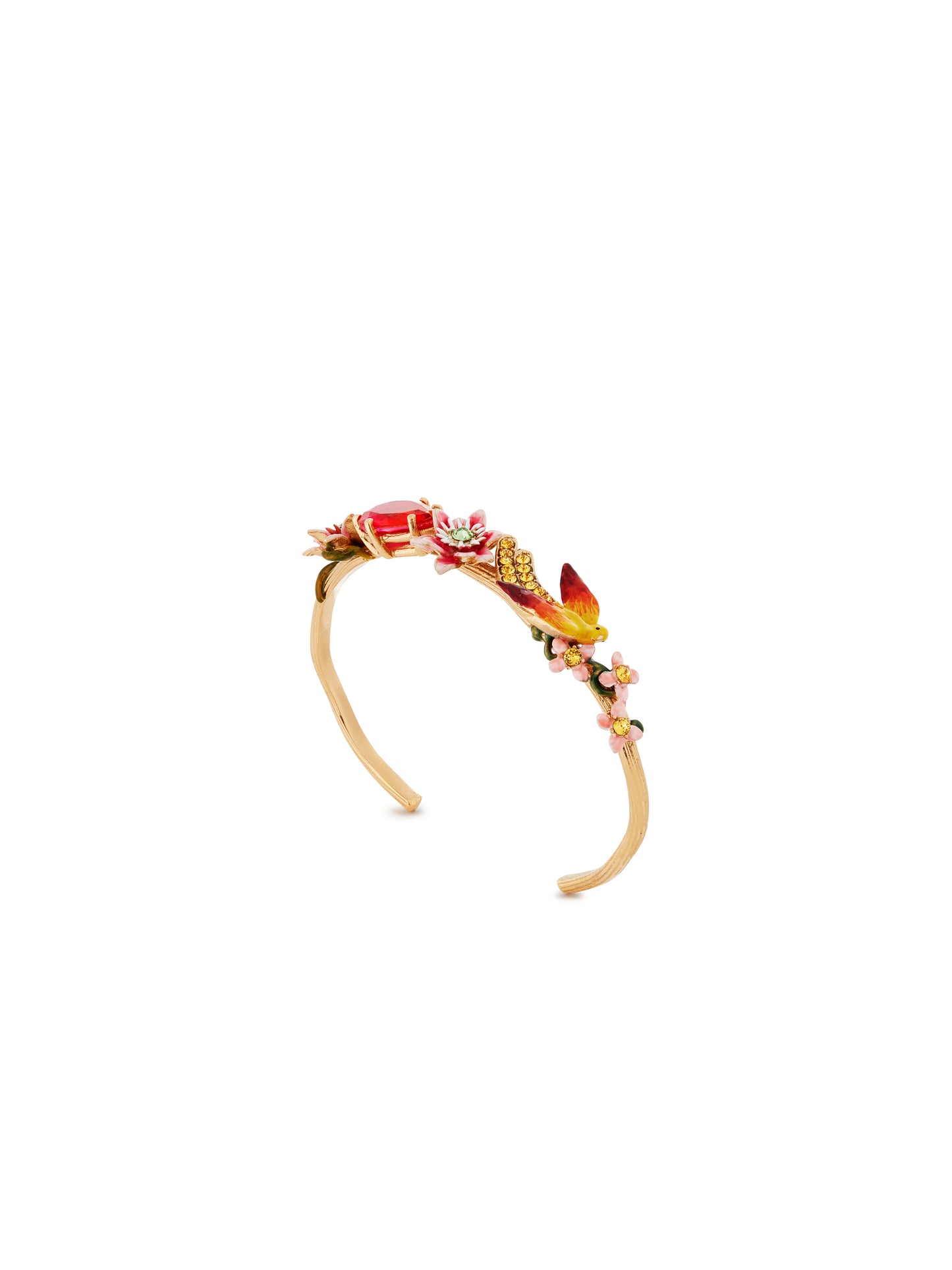 Passion Flower, Budgie And Faceted Glass Pear Cuff Bracelet | AUVI2011