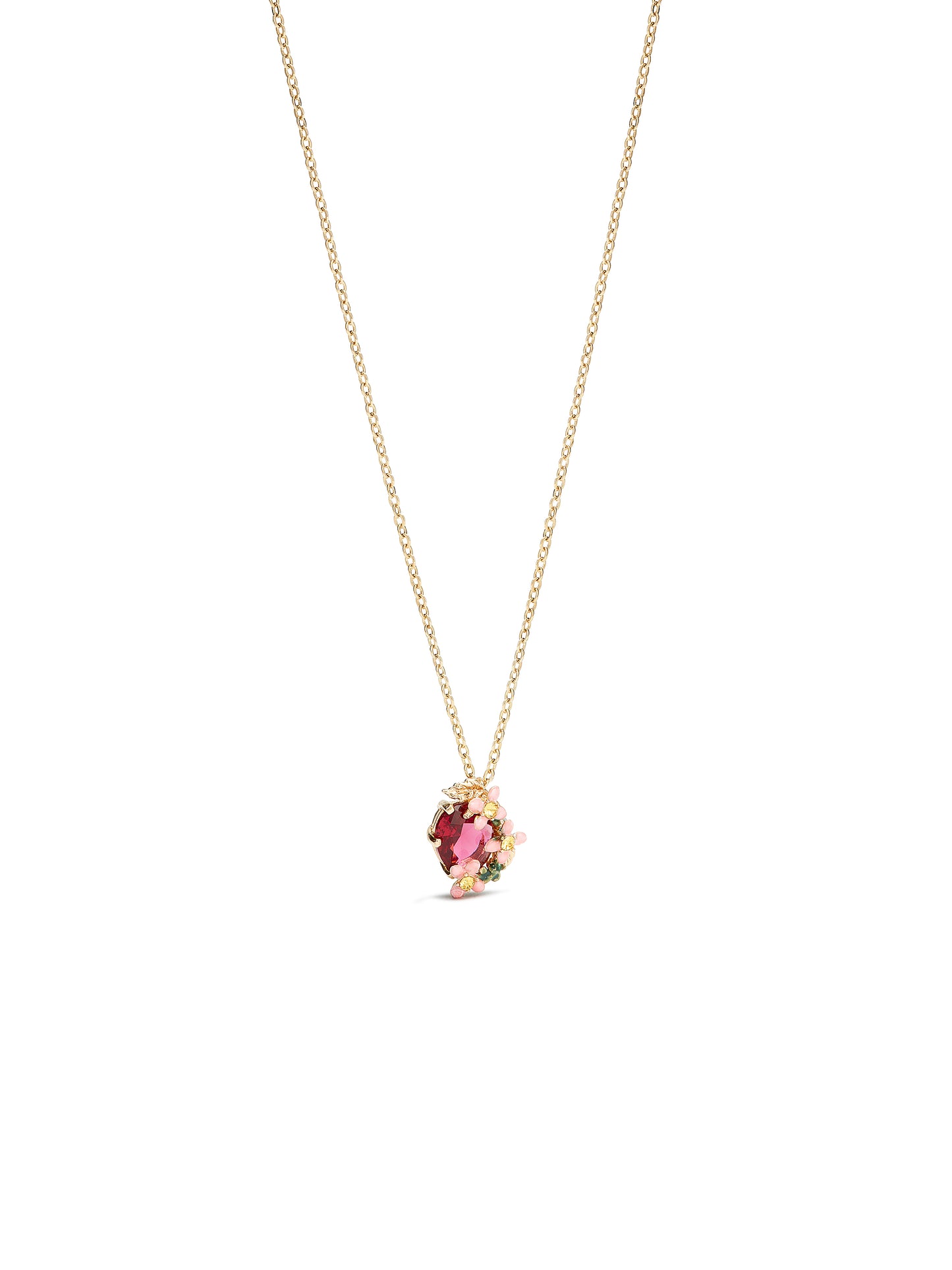 Pink Faceted Glass And Pink Flower Pendant Necklace | AUVI3031