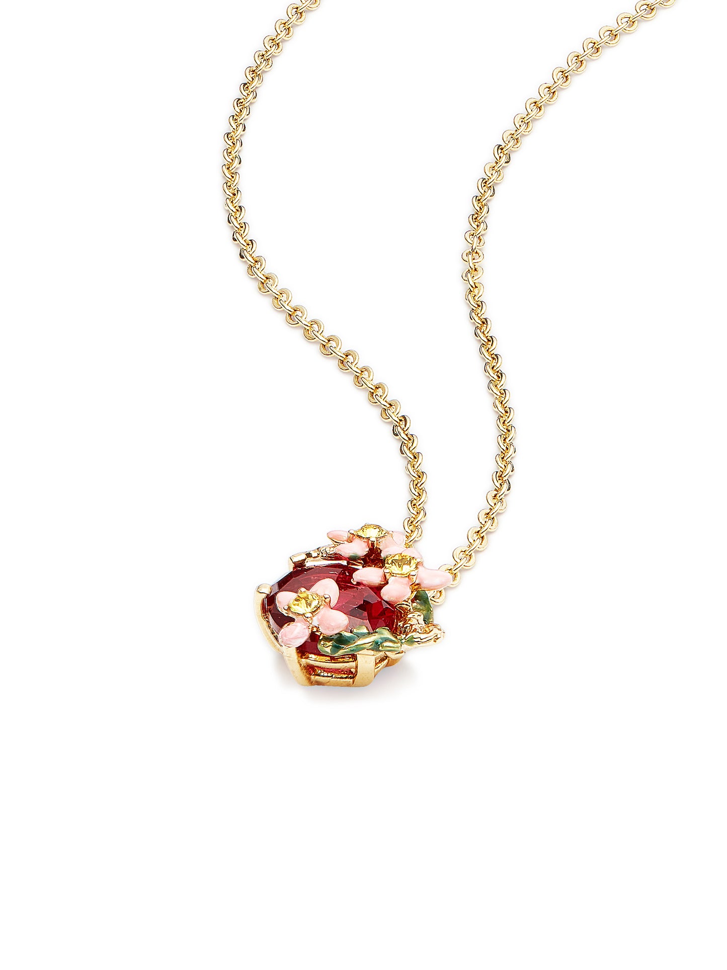 Pink Faceted Glass And Pink Flower Pendant Necklace | AUVI3031