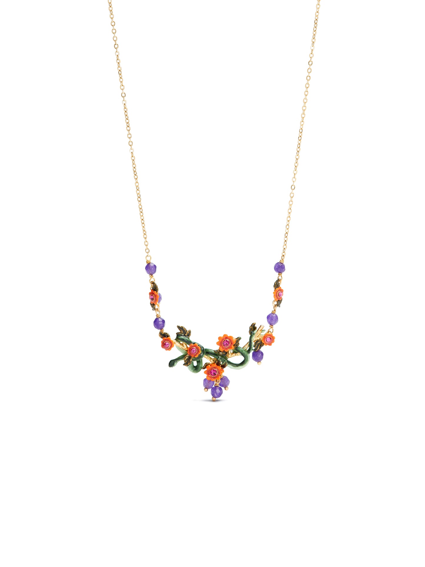 Snake, Red Flowers And Glass Beads Statement Necklace | AUVI3061