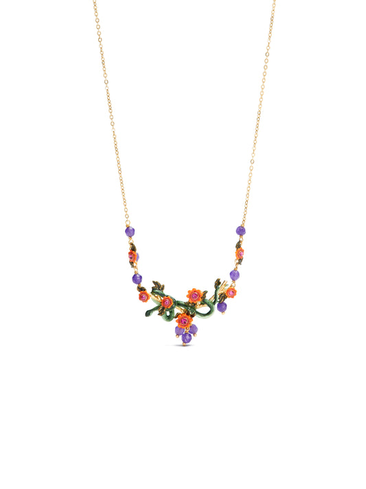 Snake, Red Flowers And Glass Beads Statement Necklace | AUVI3061