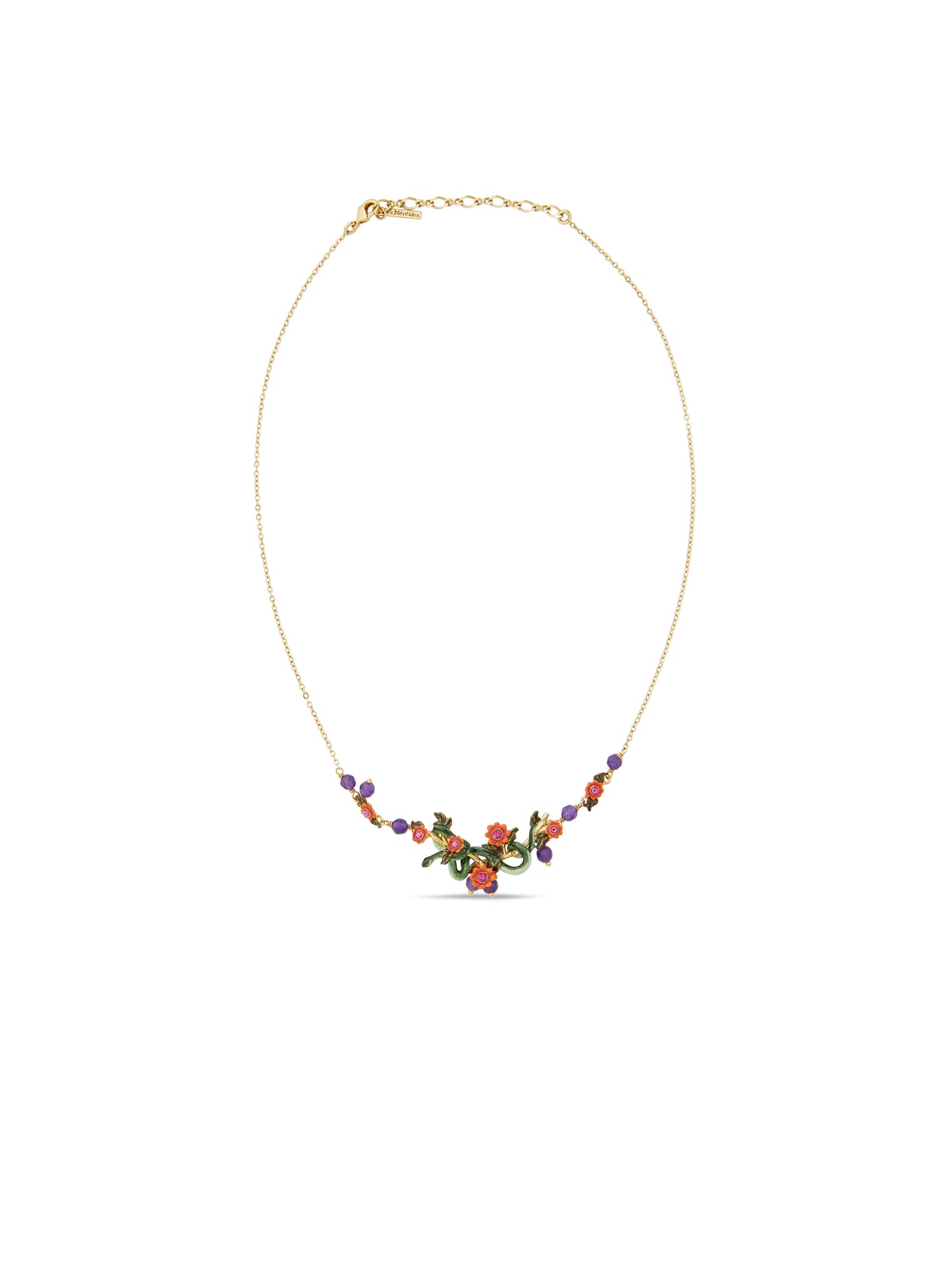 Snake, Red Flowers And Glass Beads Statement Necklace | AUVI3061