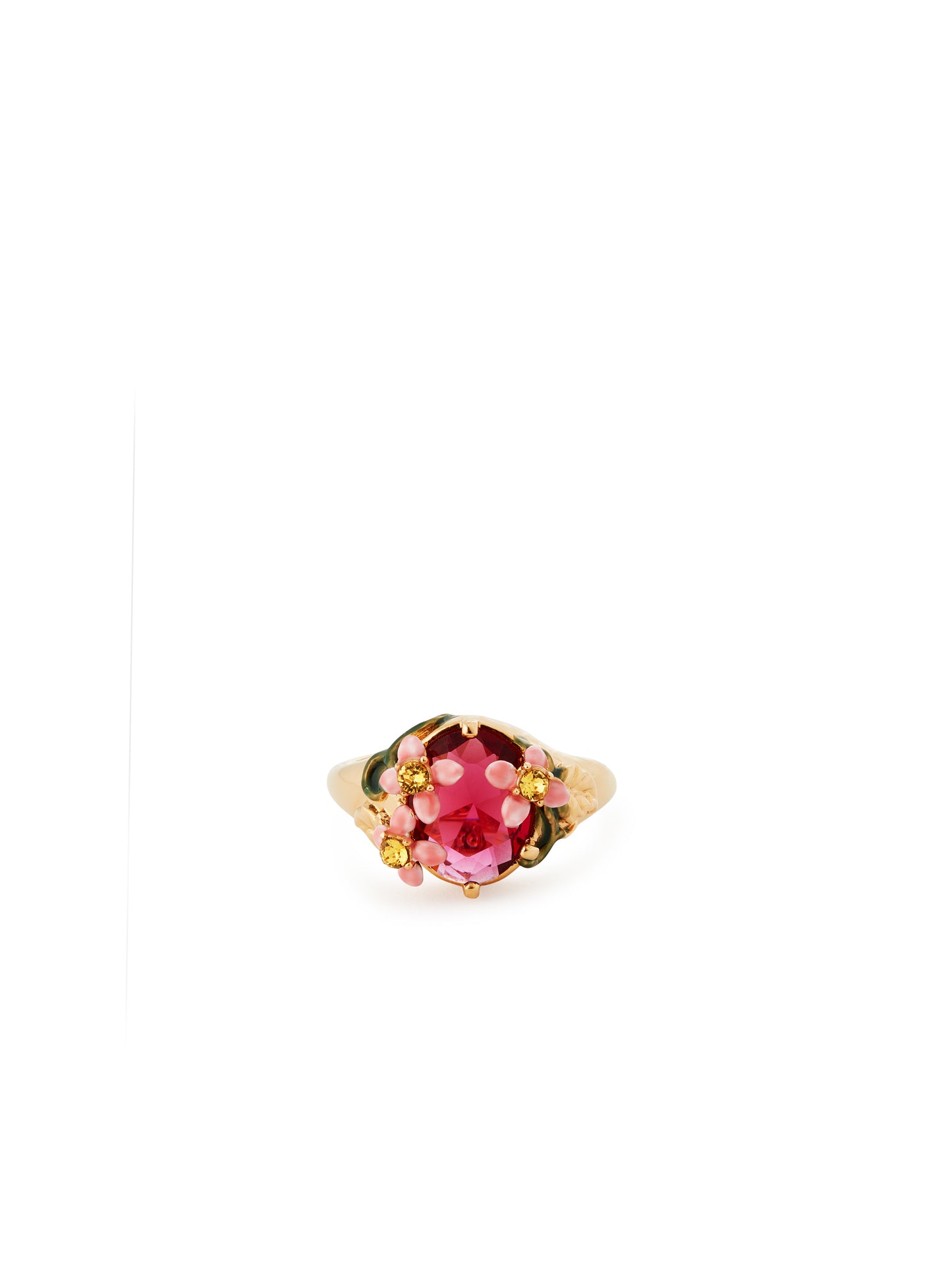 Pink Faceted Glass And Pink Flower Cocktail Ring | AUVI6021