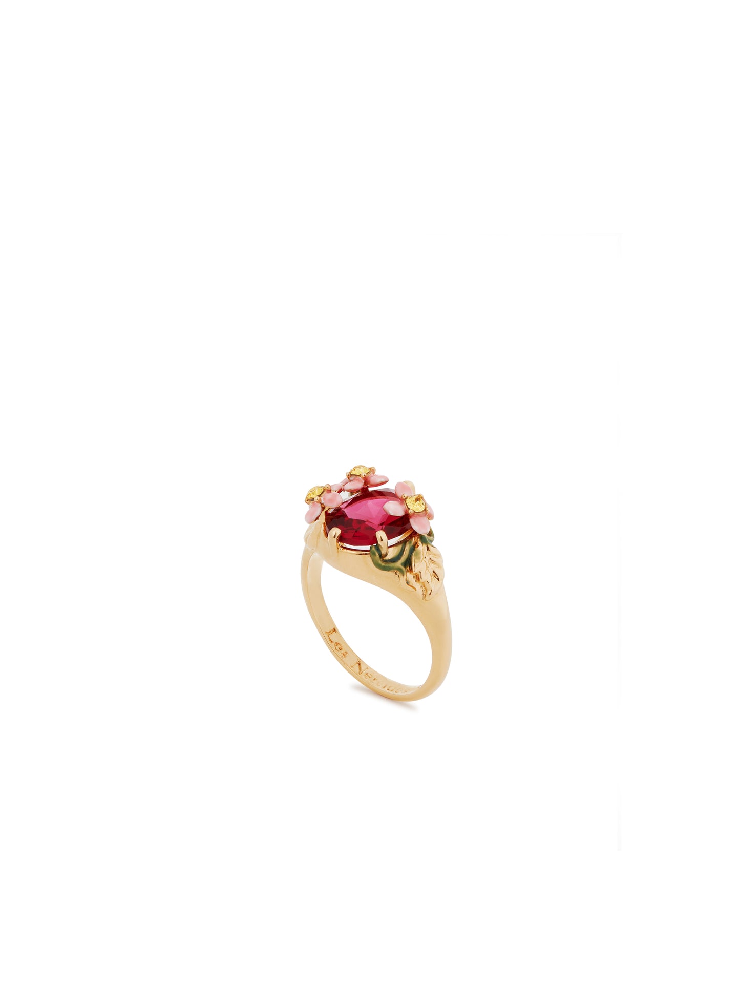 Pink Faceted Glass And Pink Flower Cocktail Ring | AUVI6021