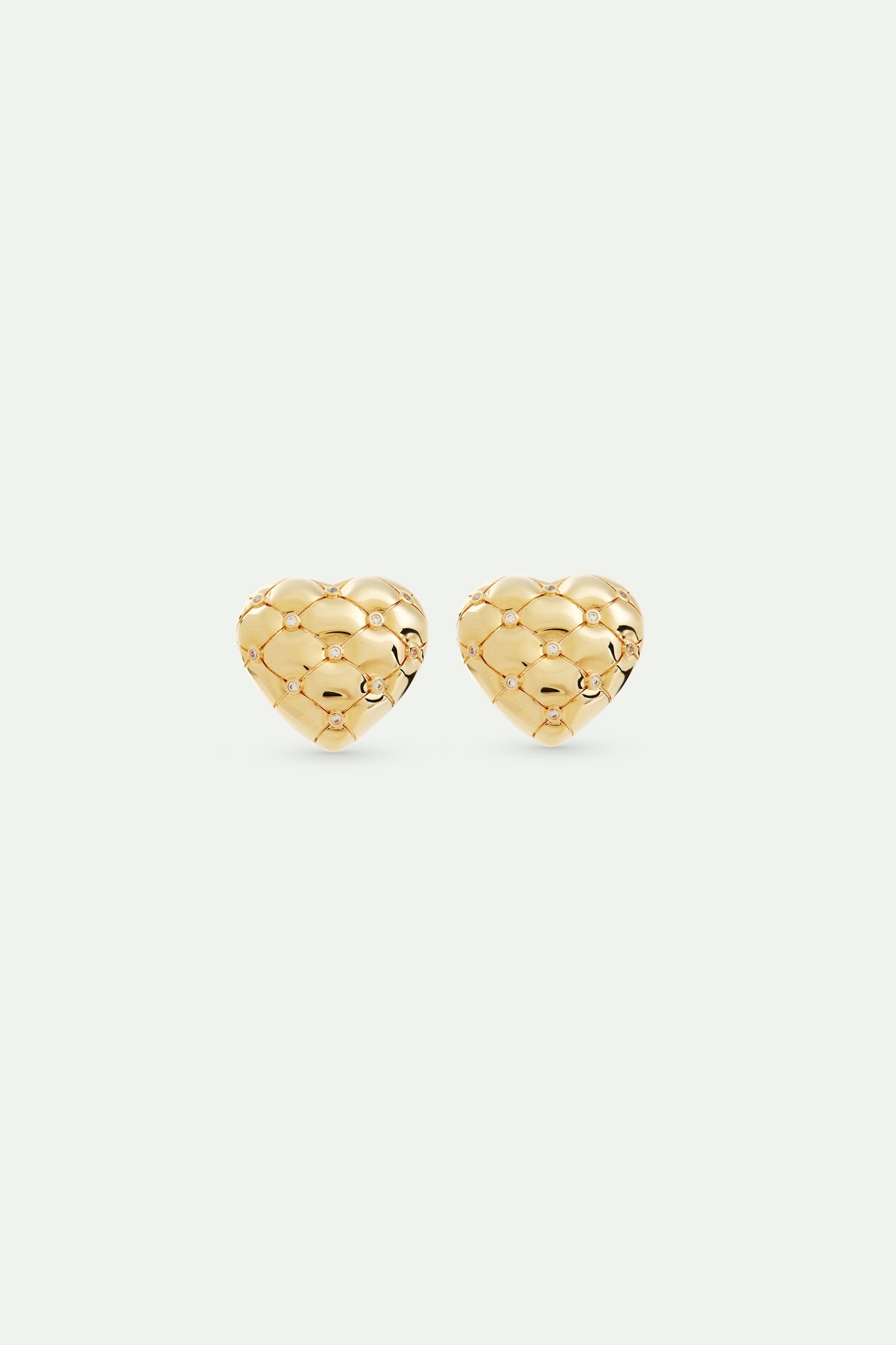 Quilted Gold Heart And Crystal Earrings | AVTH1031