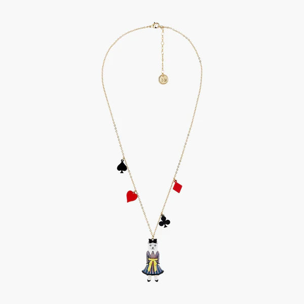 Alice In Wonderland Spade, Club, Diamond, Heart And Cat Pendant Necklace | AONA3031