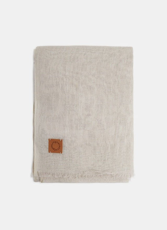 Women Shawl | Beige Linen Scarf With Short Frayed Edges by Spanish designer Adolfo Dominguez