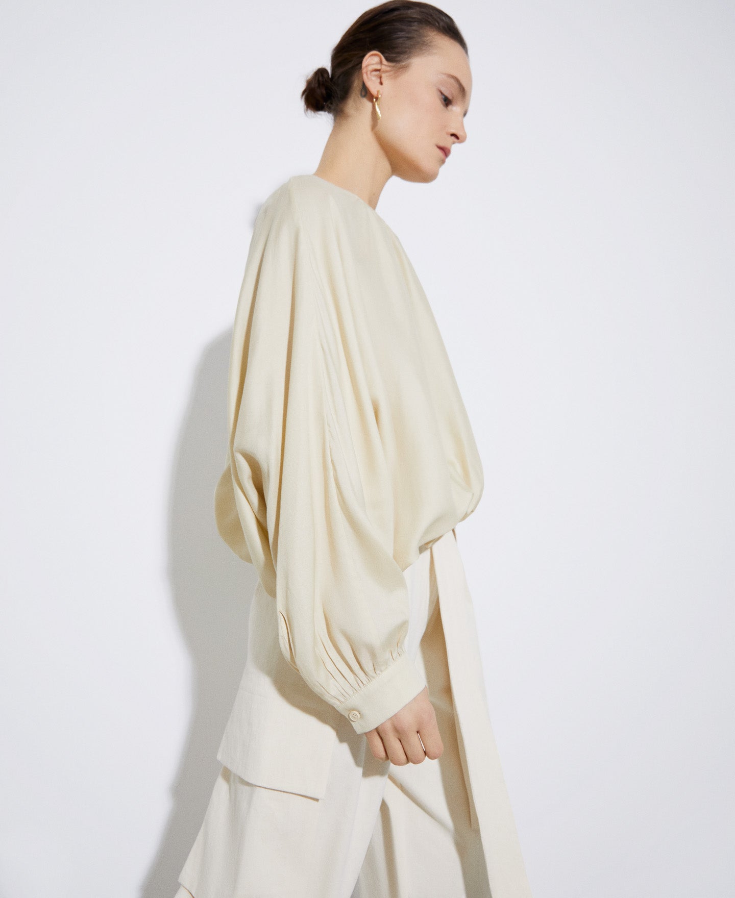 Women Shirt | Beige Lyocell Bat Sleeve Blouse by Spanish designer Adolfo Dominguez