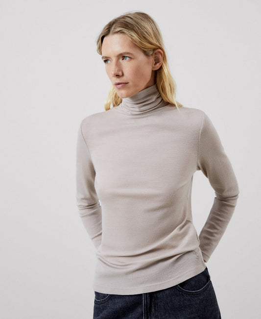 Women Long-Sleeve T-Shirt | Beige Merino Wool Long Sleeve T-Shirt by Spanish designer Adolfo Dominguez