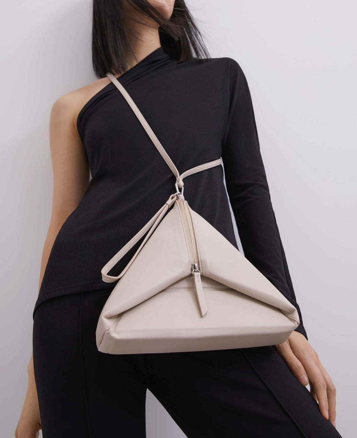 Women Bags | Beige Triangular Crossbody Bag With Volume by Spanish designer Adolfo Dominguez