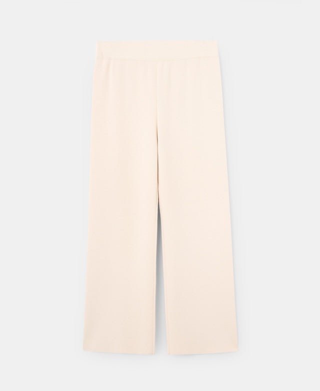 Women Trousers | Beige Viscose Ribbed Knit Pants by Spanish designer Adolfo Dominguez