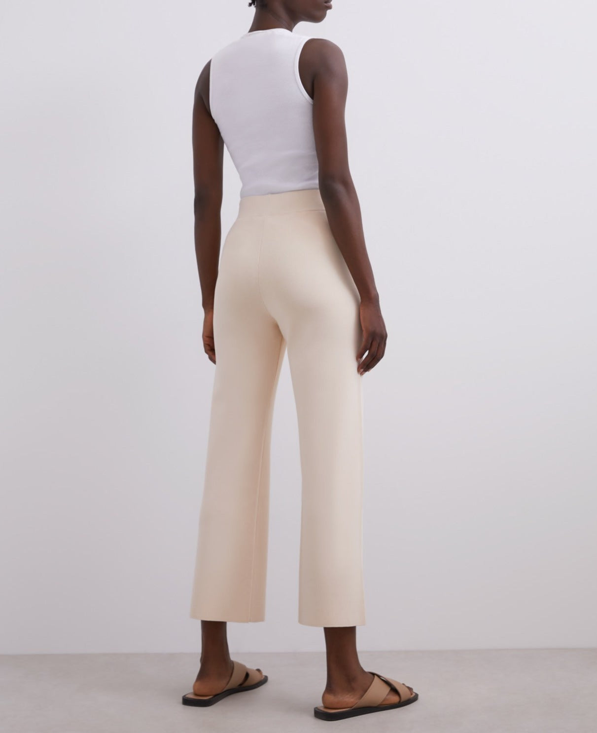 Women Trousers | Beige Viscose Ribbed Knit Pants by Spanish designer Adolfo Dominguez