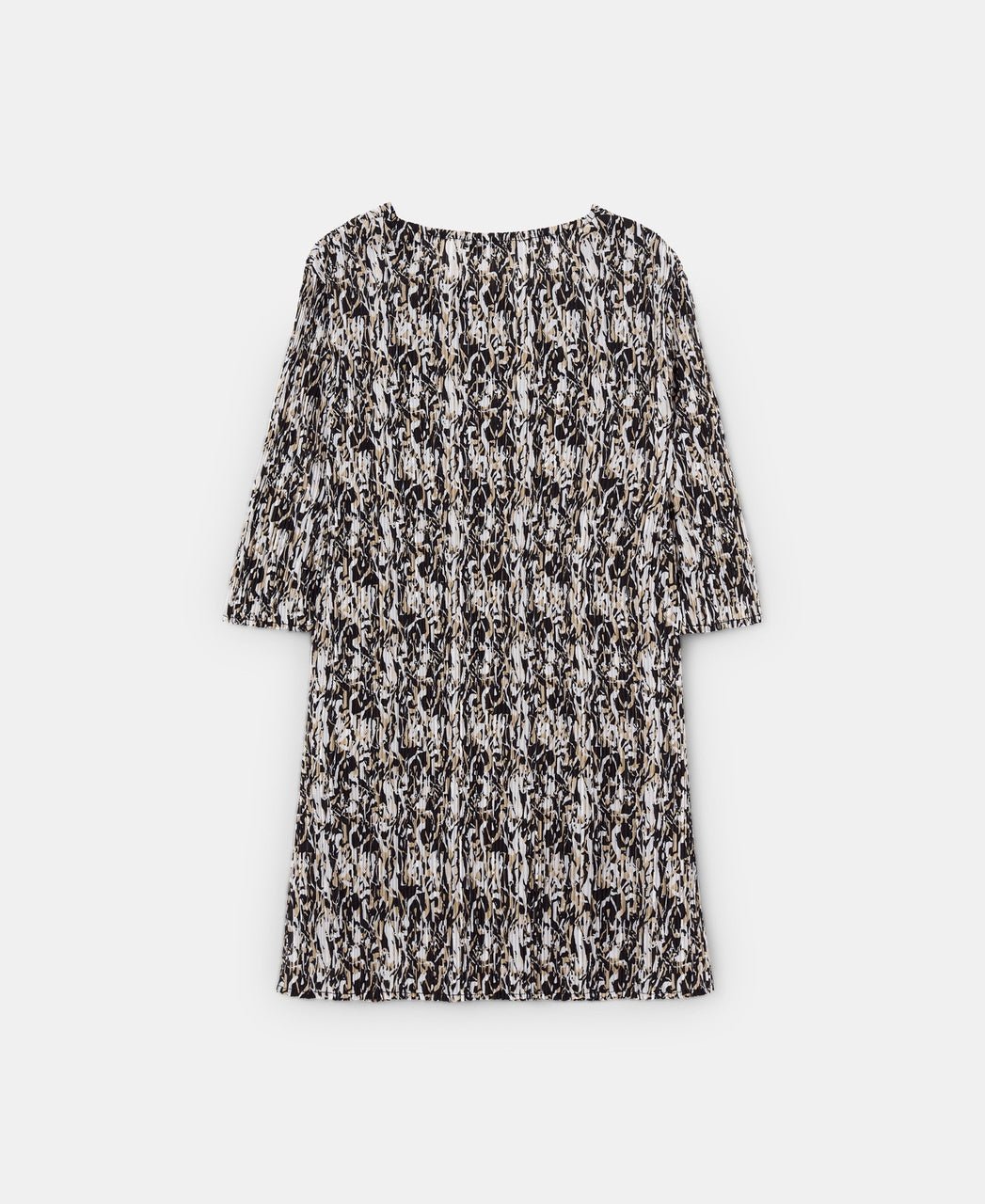 Women Shirt | Beige/Black Print Crinkle Printed Top With Crew Neckline by Spanish designer Adolfo Dominguez