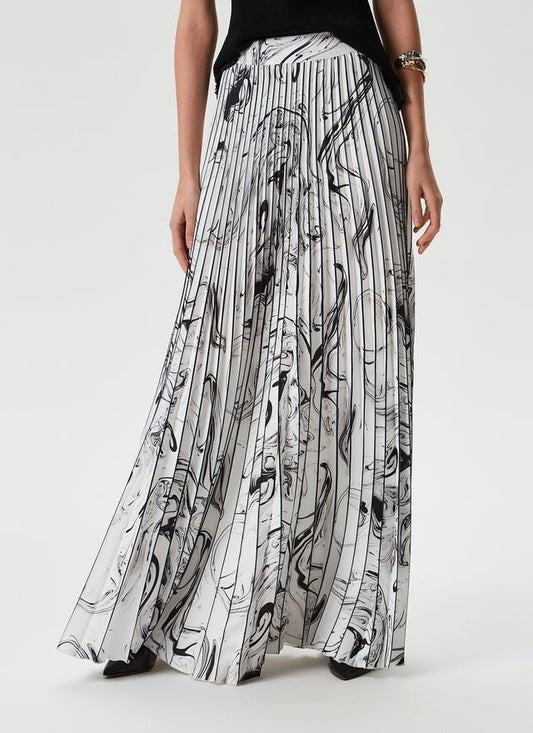 Women Shirt | Black And White Long Pleated Skirt With Print by Spanish designer Adolfo Dominguez