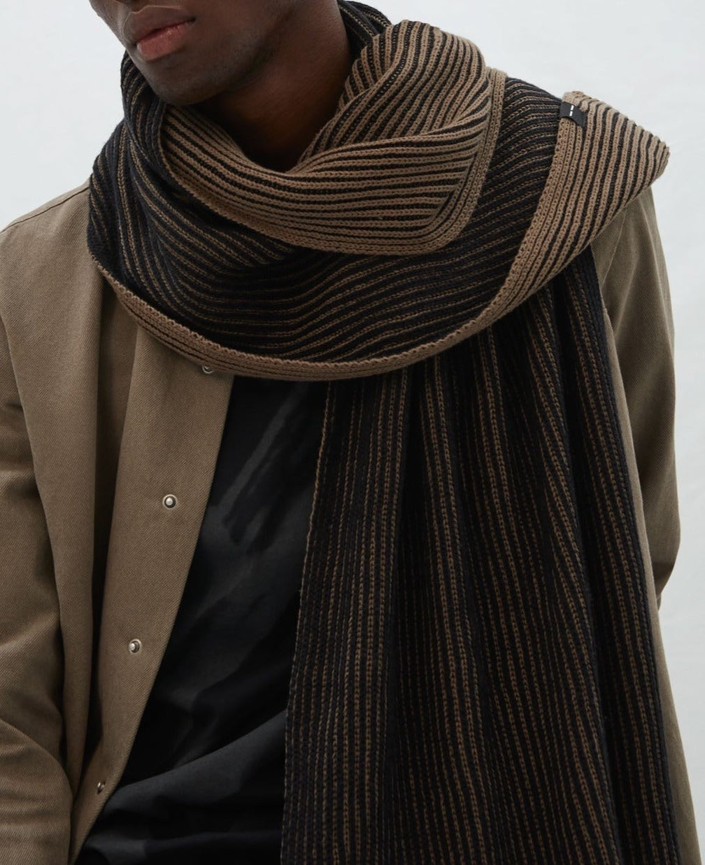 Men Scarf | Black Bicolor Cotton Scarf by Spanish designer Adolfo Dominguez