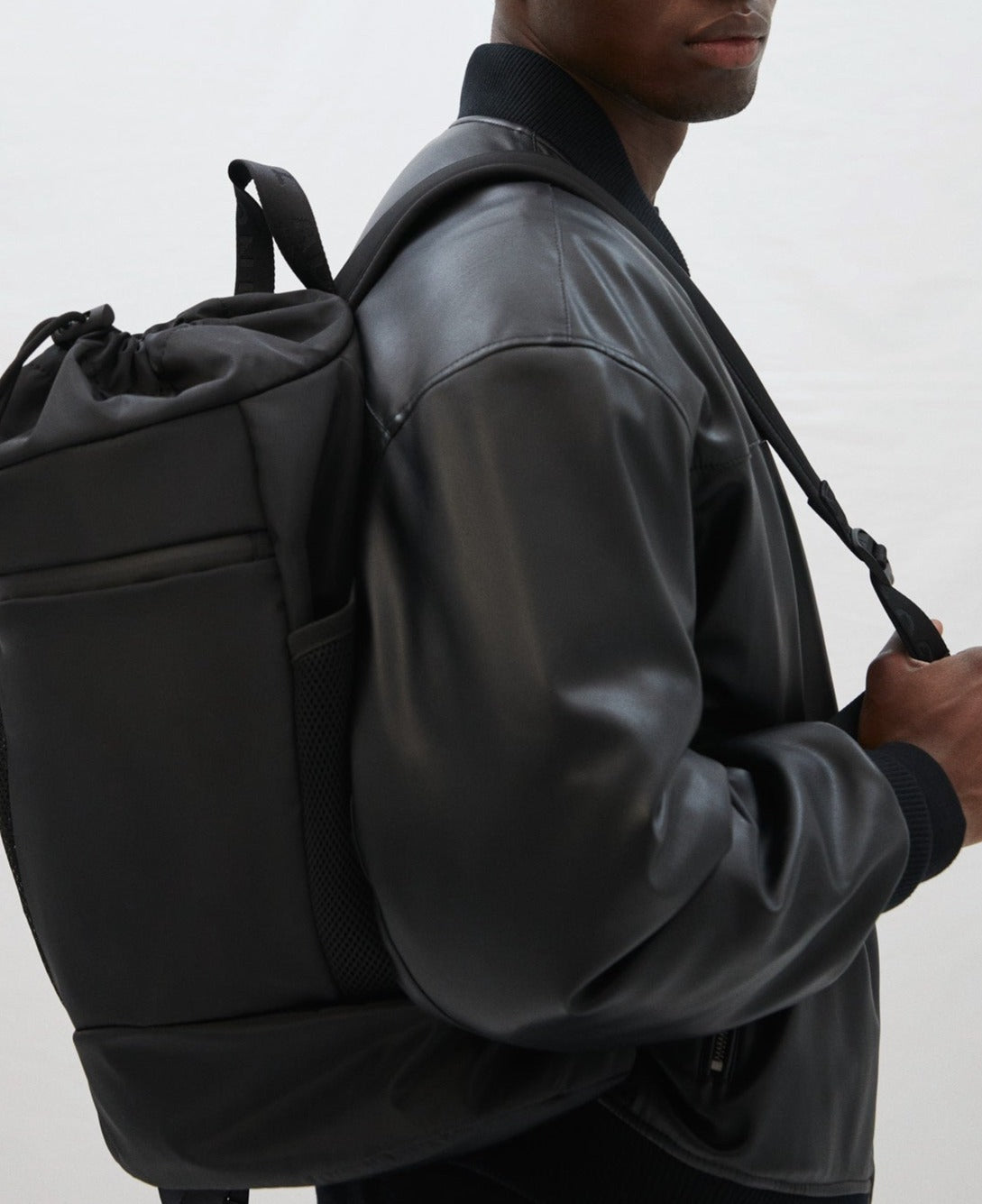 Men Bags | Black Choker Backpack In Nylon by Spanish designer Adolfo Dominguez