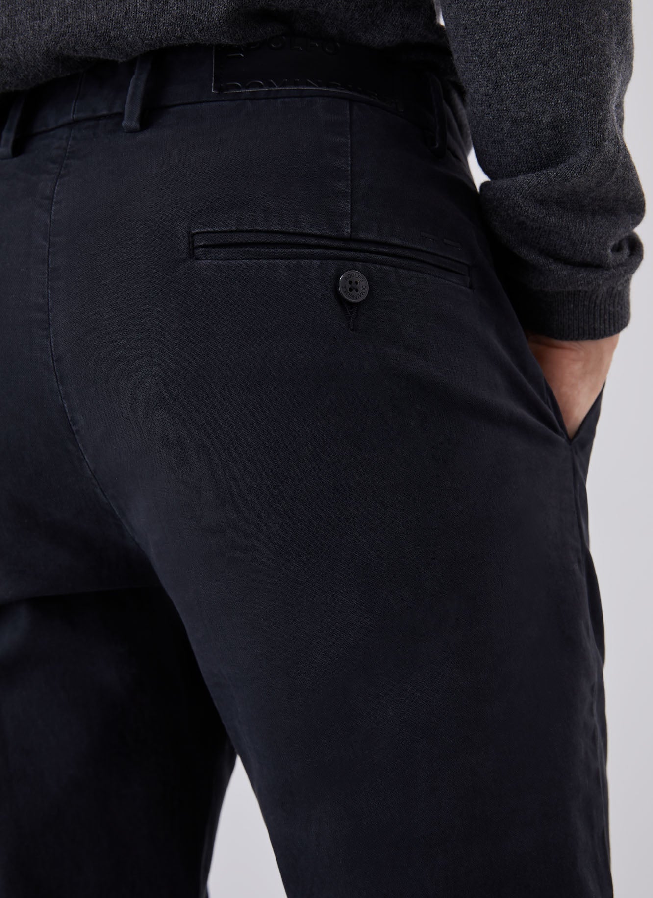 Men Trousers | Black Elastic Cotton Chino Trousers by Spanish designer Adolfo Dominguez